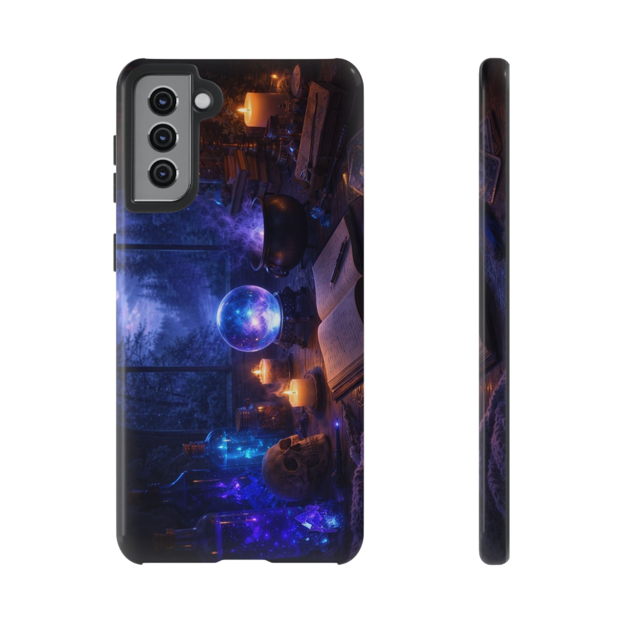 Arcane Alchemist Crystal Ball Phone Case — Midnight Candlelit Study Design