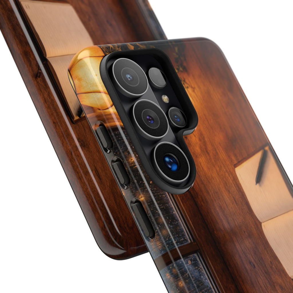 Cozy Writer’s Desk Phone Case — Cozy Notebook & Coffee Woodgrain Design