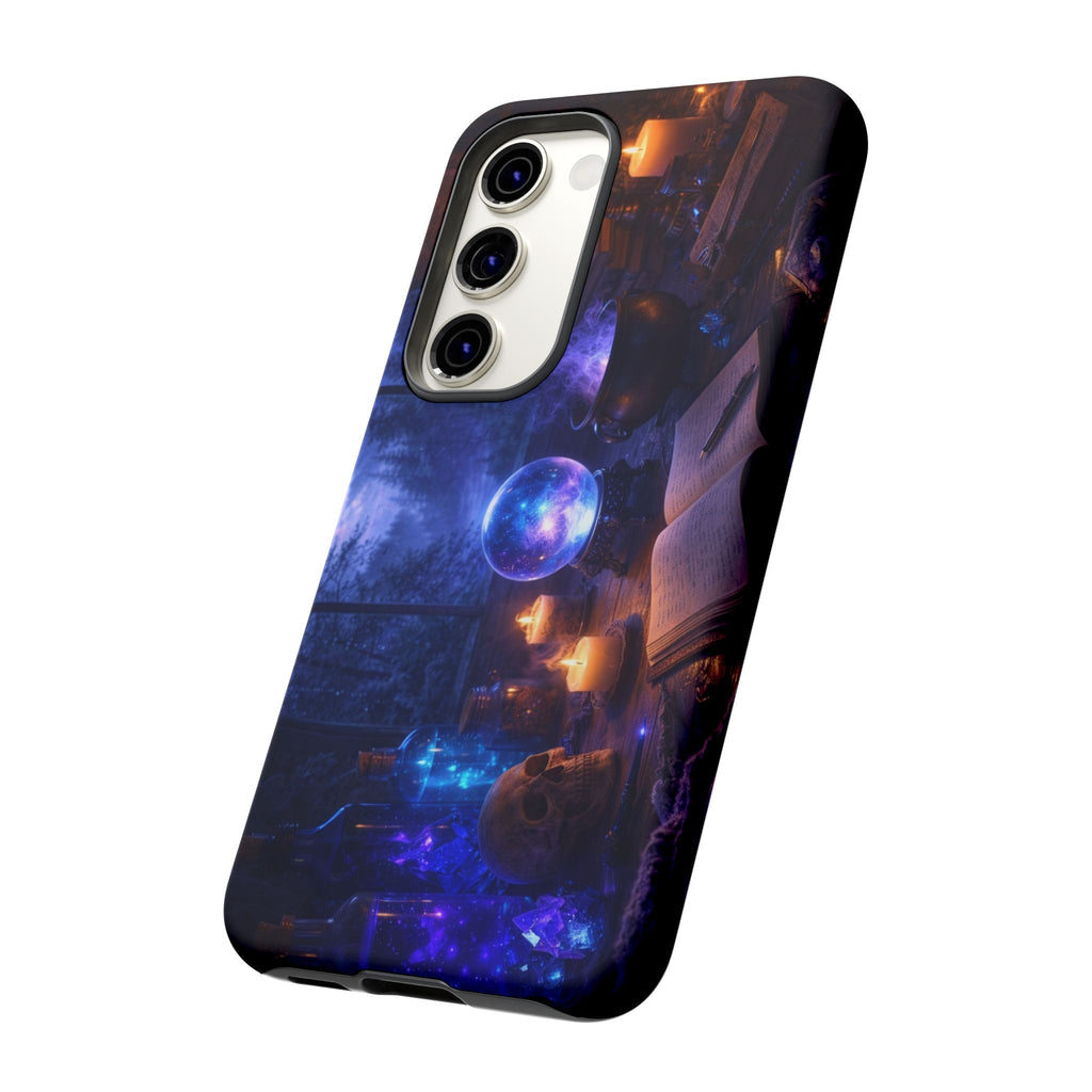 Arcane Alchemist Crystal Ball Phone Case — Midnight Candlelit Study Design