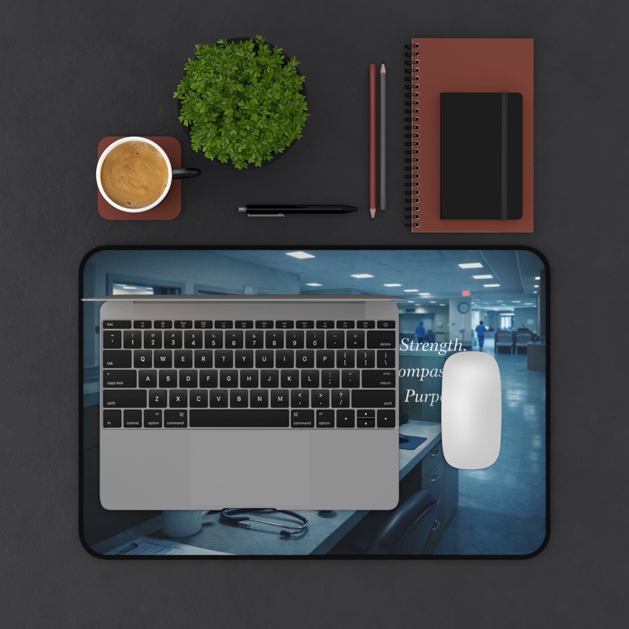 Nurse’s Station Desk Mat — "Strength. Compassion. Purpose."