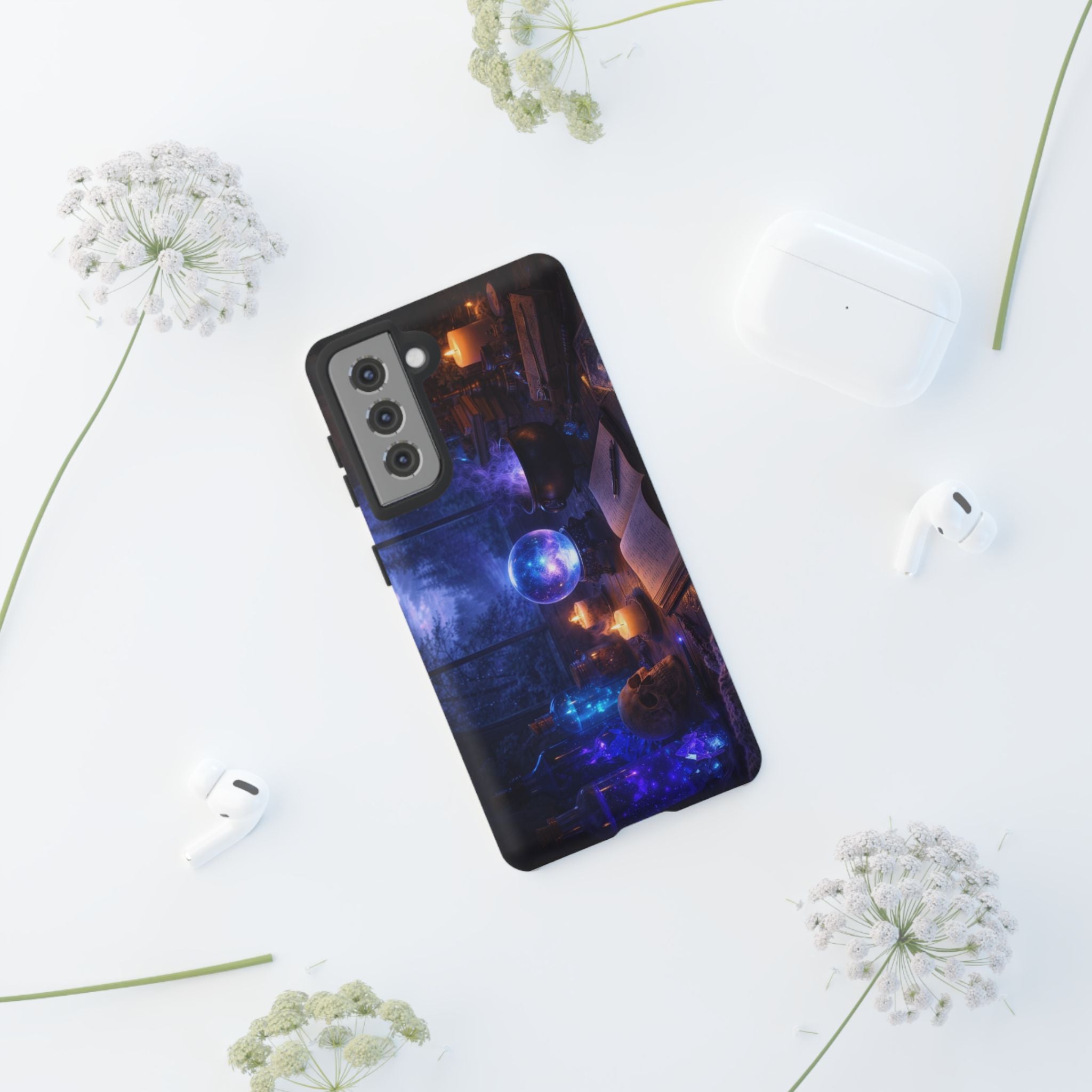 Arcane Alchemist Crystal Ball Phone Case — Midnight Candlelit Study Design