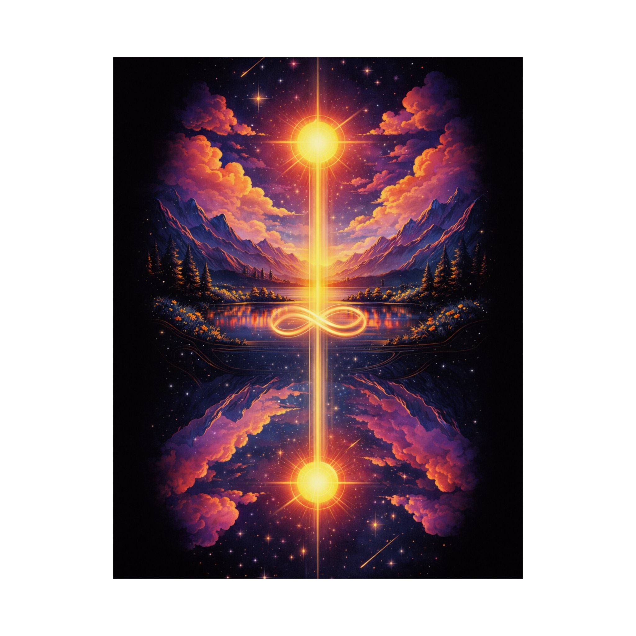 Infinity Light Cosmic Poster — Spiritual Sun & Galaxy Wall Art