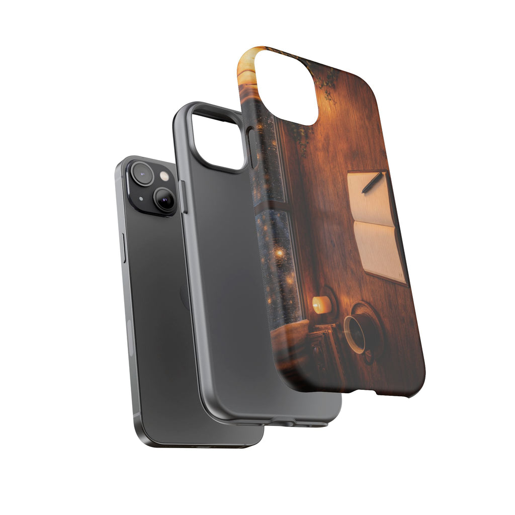 Cozy Writer’s Desk Phone Case — Cozy Notebook & Coffee Woodgrain Design