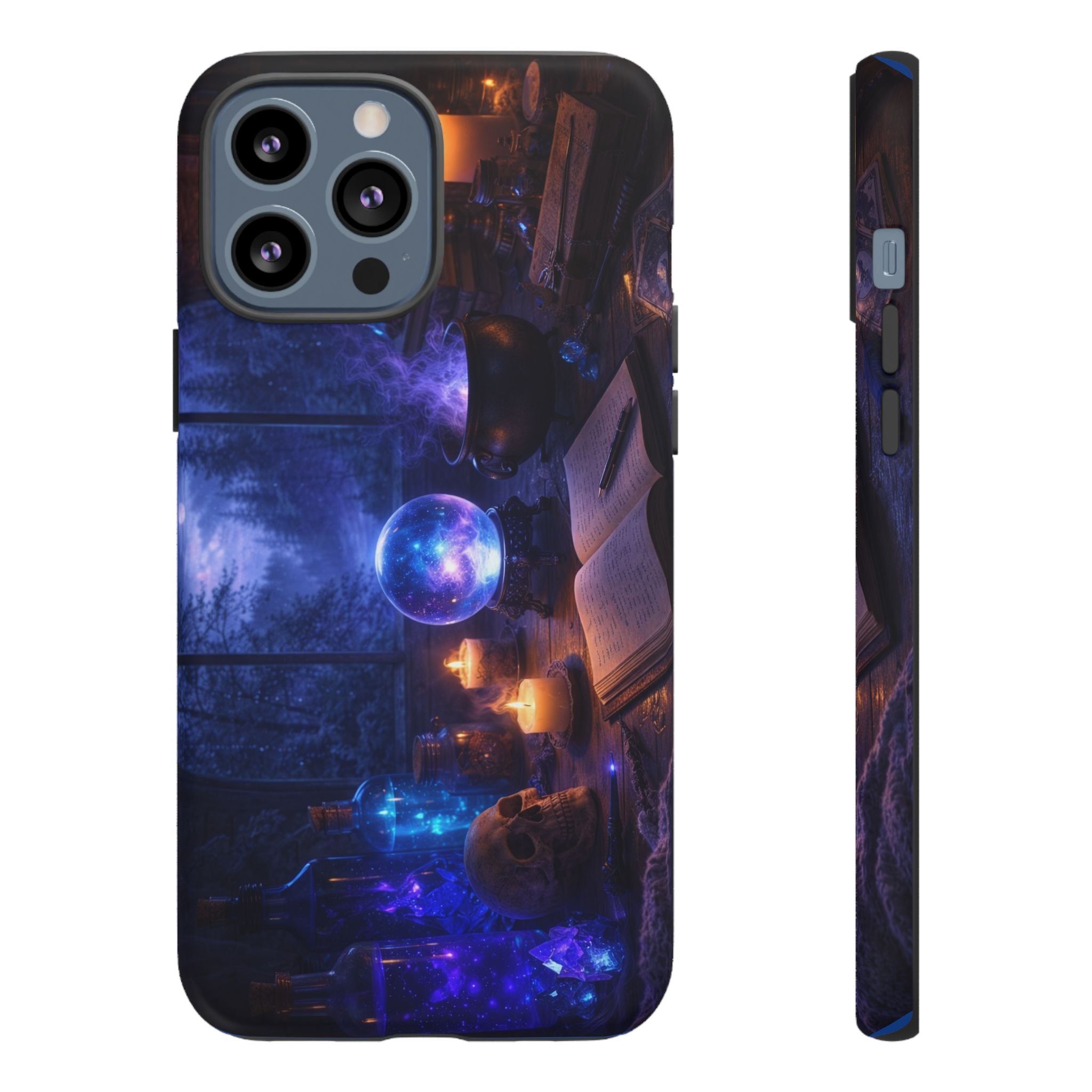 Arcane Alchemist Crystal Ball Phone Case — Midnight Candlelit Study Design