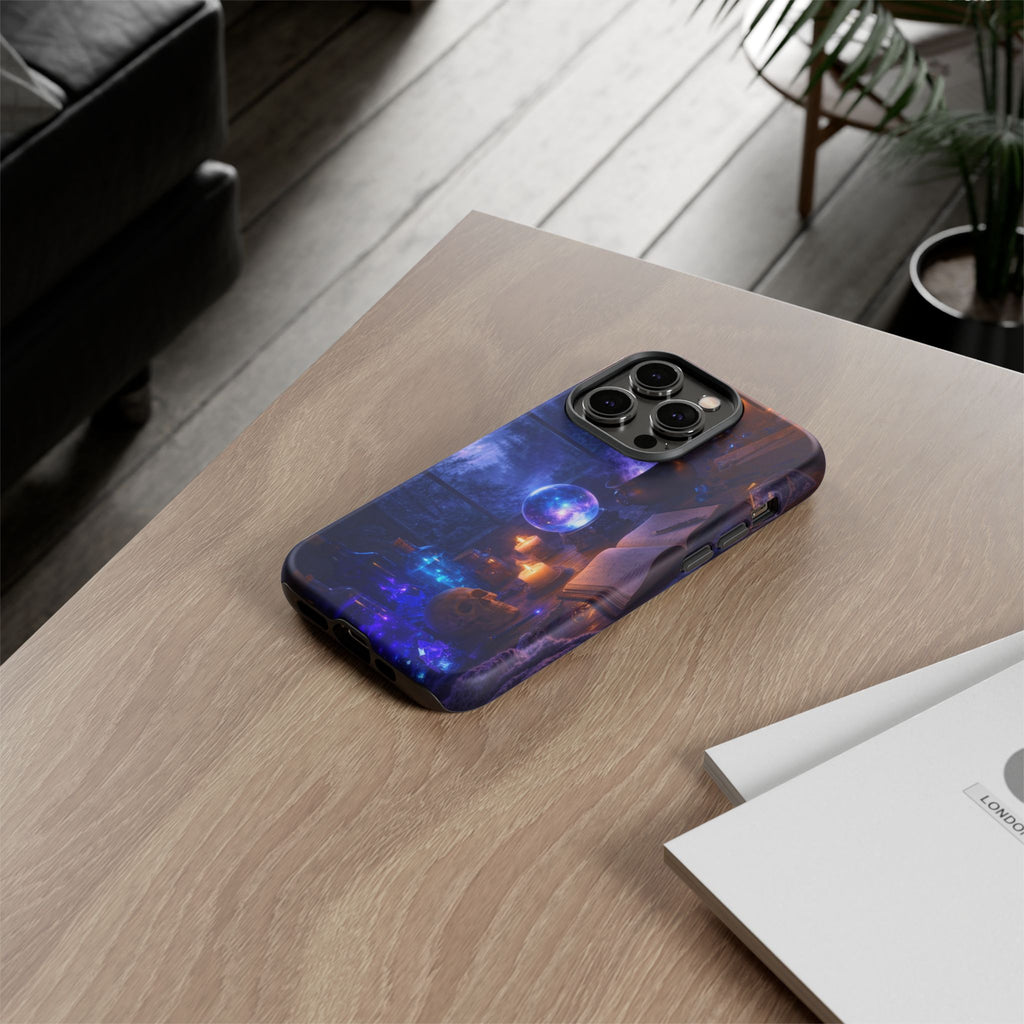 Arcane Alchemist Crystal Ball Phone Case — Midnight Candlelit Study Design