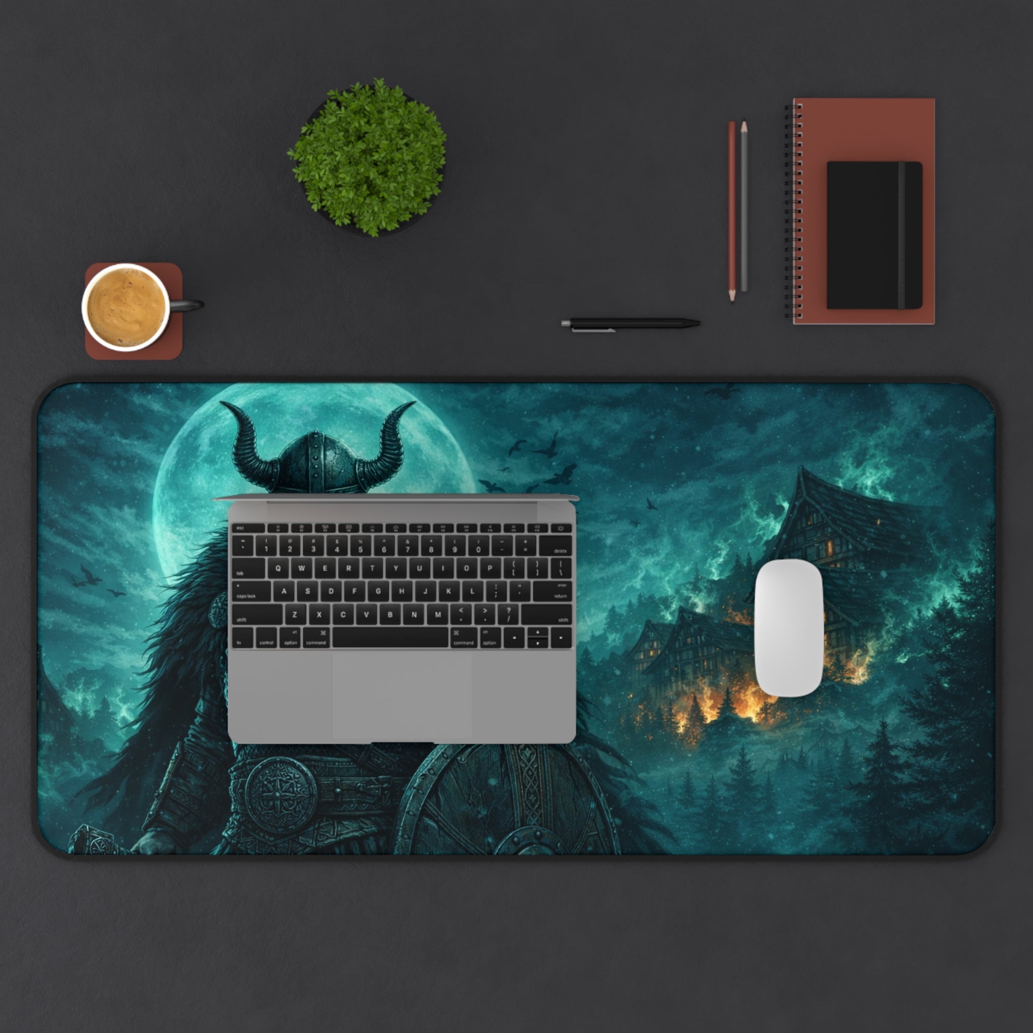 Viking Sentry Desk Mat — Dark Fantasy Moonlit Battle Station