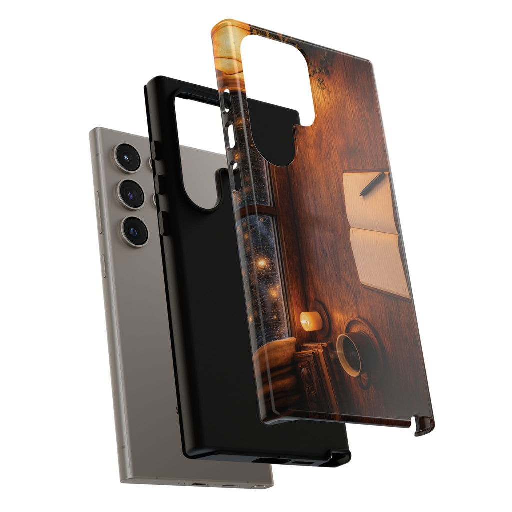 Cozy Writer’s Desk Phone Case — Cozy Notebook & Coffee Woodgrain Design