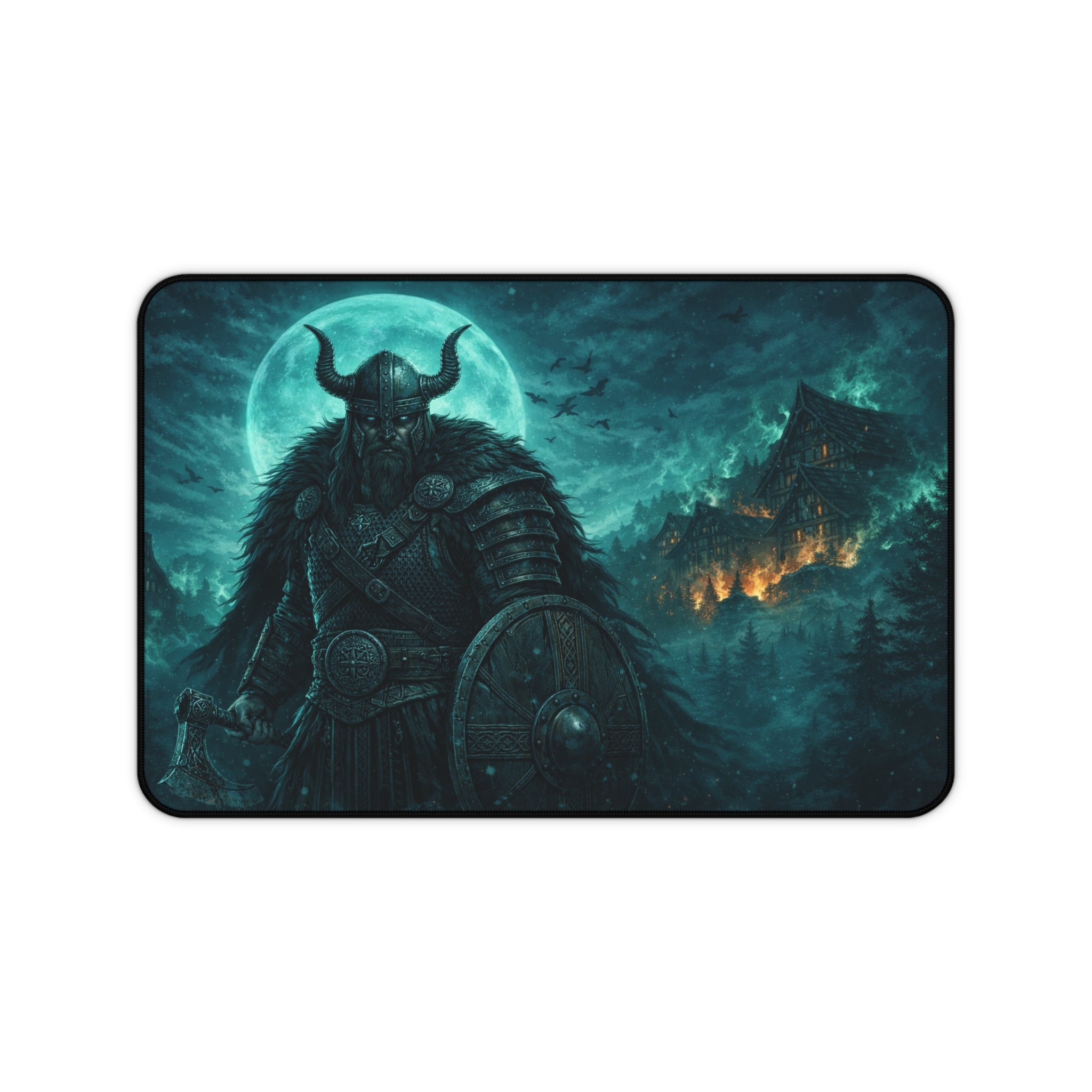 Viking Sentry Desk Mat — Dark Fantasy Moonlit Battle Station