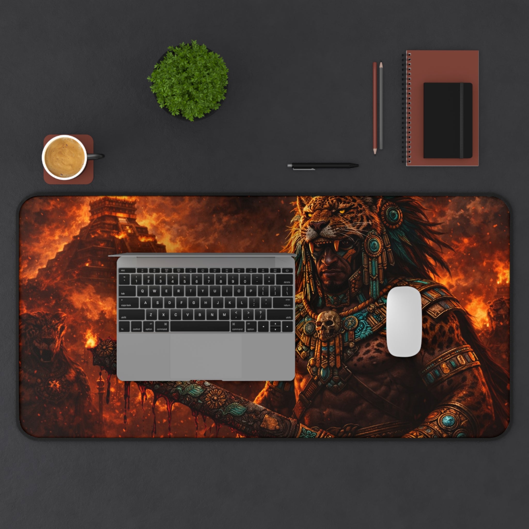 Jaguar Warrior Pyramid Desk Mat — Neoprene Gaming & Work Mouse Pad