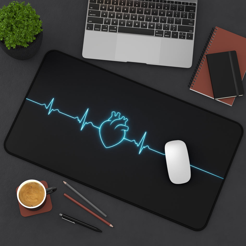EKG Heart Glow Desk Mat — Minimal Medical-Inspired Mouse Pad