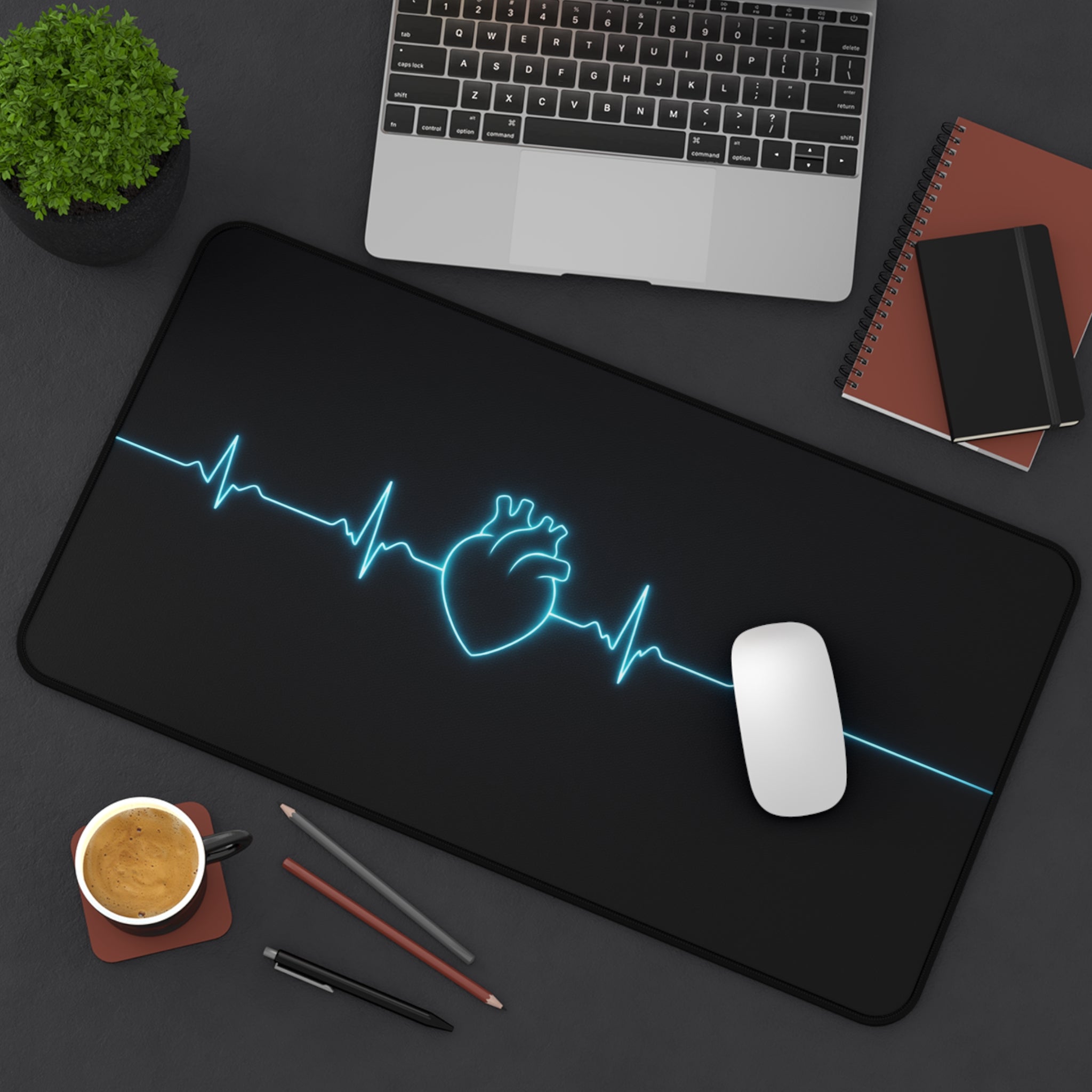 EKG Heart Glow Desk Mat — Minimal Medical-Inspired Mouse Pad