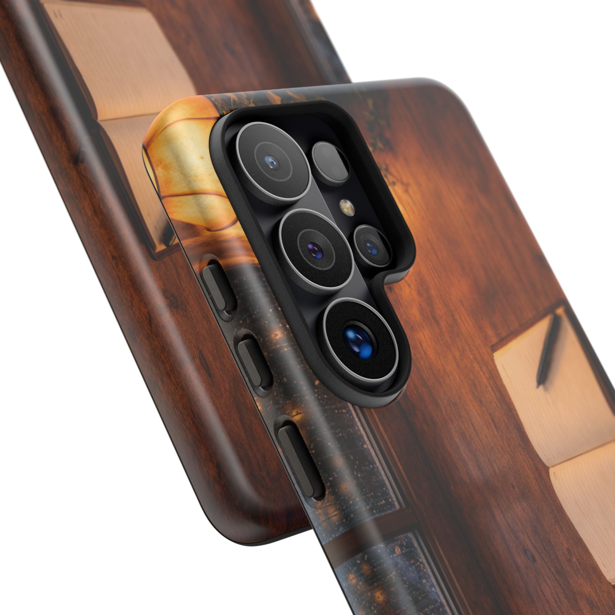 Cozy Writer’s Desk Phone Case — Cozy Notebook & Coffee Woodgrain Design