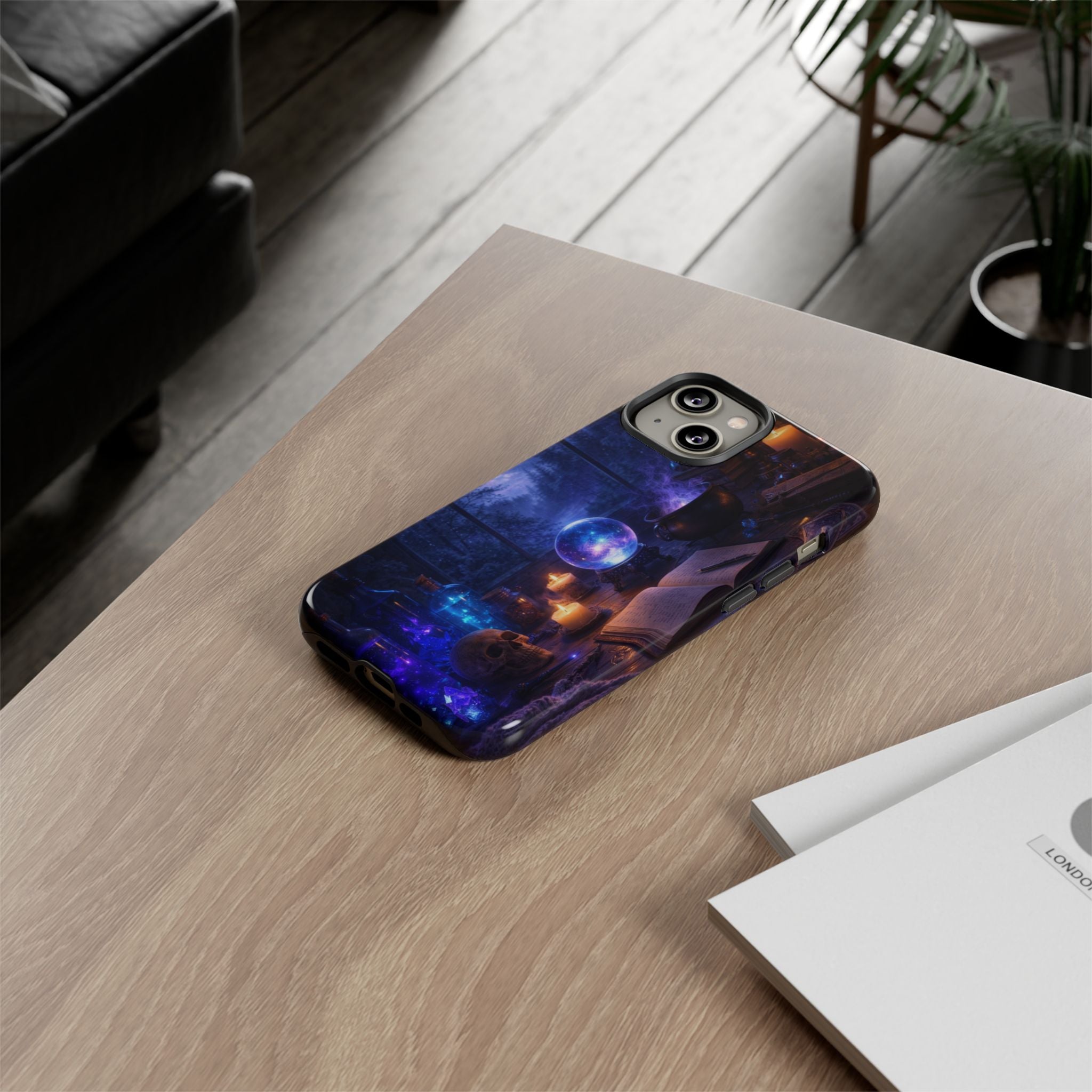 Arcane Alchemist Crystal Ball Phone Case — Midnight Candlelit Study Design