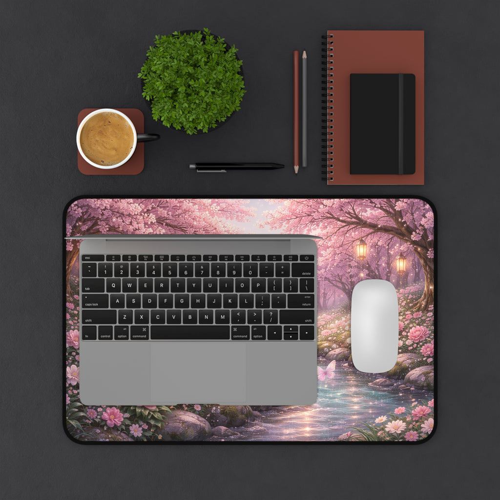 Cherry Blossom Desk Mat – Aesthetic Floral Mouse Pad, Pink Nature Desk Pad for Gaming & Office Setup