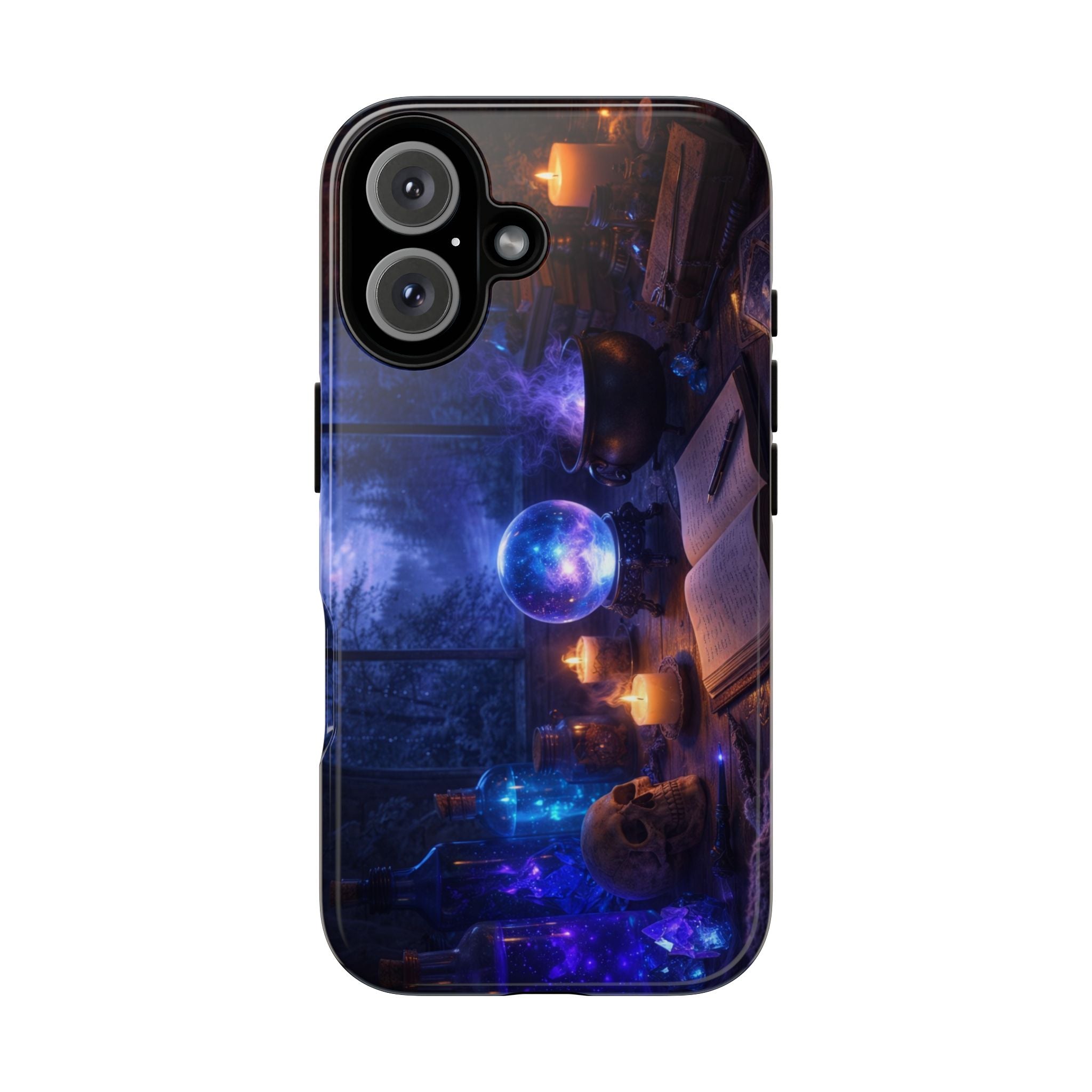 Arcane Alchemist Crystal Ball Phone Case — Midnight Candlelit Study Design