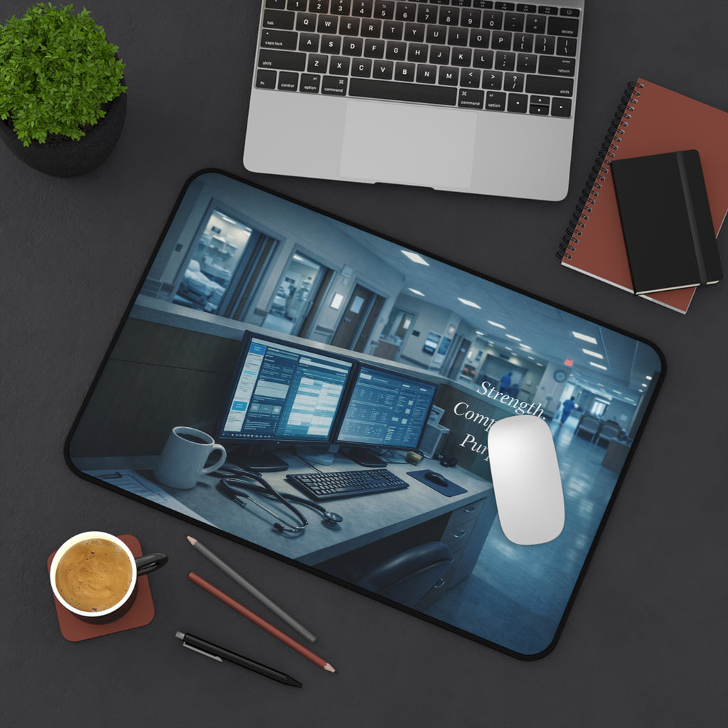 Nurse’s Station Desk Mat — "Strength. Compassion. Purpose."