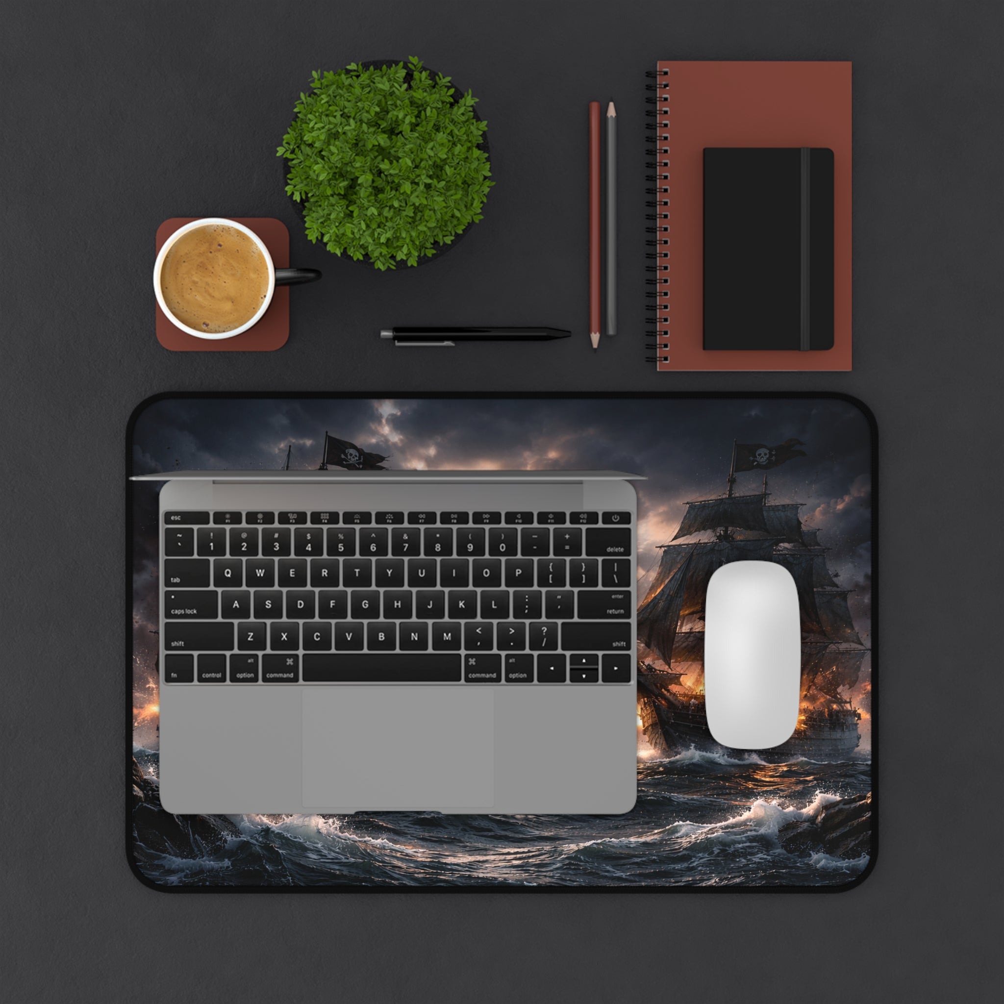 Pirate Ship Battle Desk Mat — Dusk Sea Cannon Duel Mouse Pad
