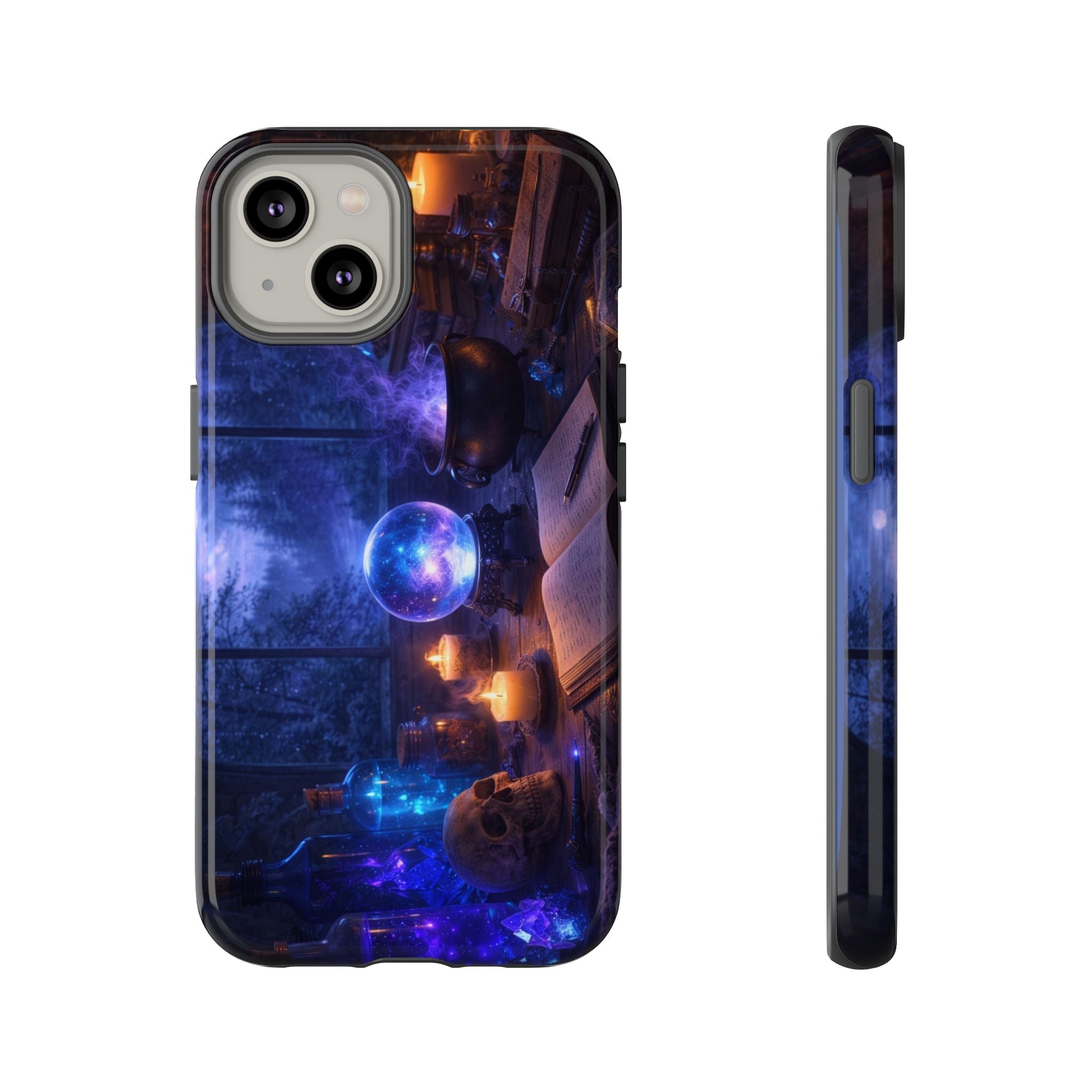 Arcane Alchemist Crystal Ball Phone Case — Midnight Candlelit Study Design