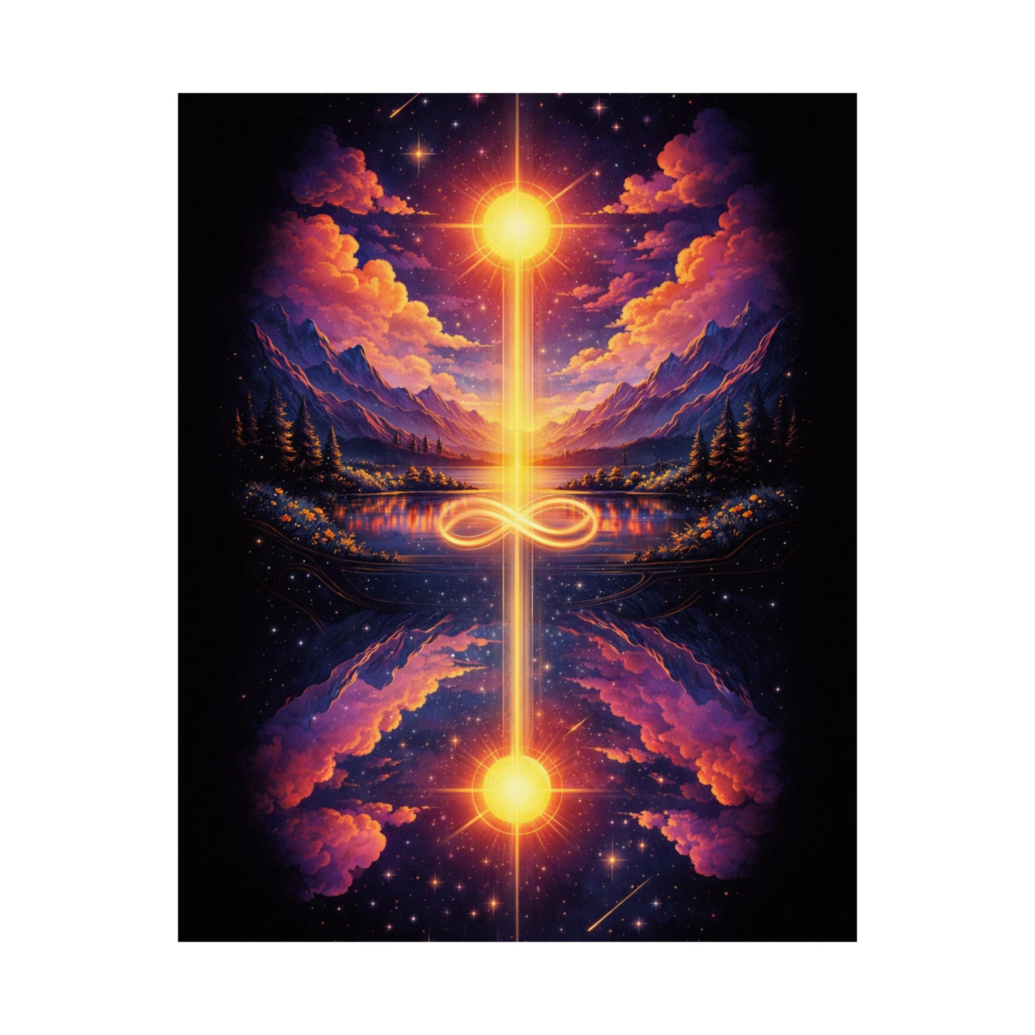 Infinity Light Cosmic Poster — Spiritual Sun & Galaxy Wall Art