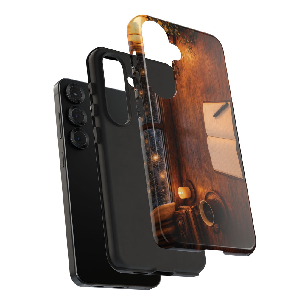 Cozy Writer’s Desk Phone Case — Cozy Notebook & Coffee Woodgrain Design