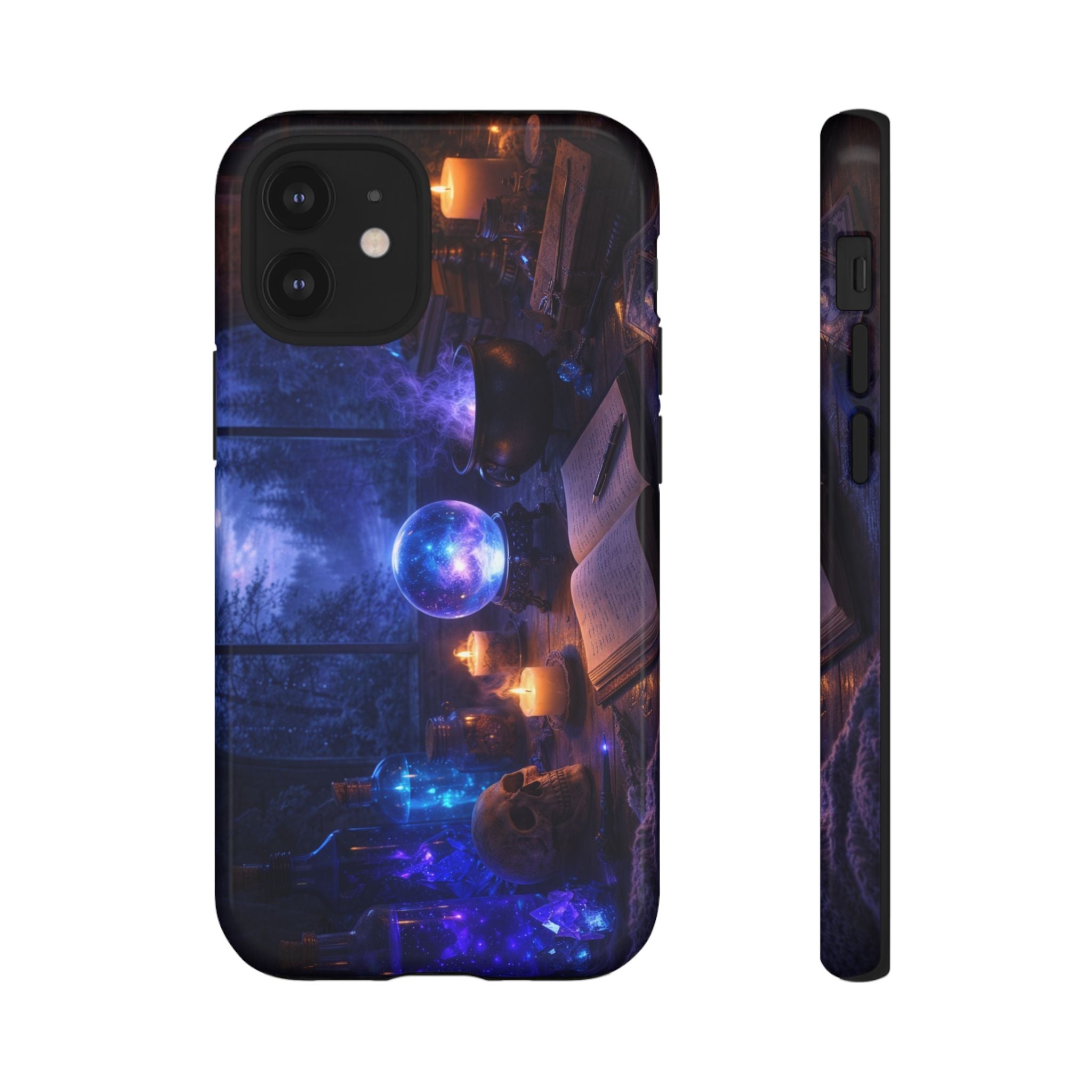 Arcane Alchemist Crystal Ball Phone Case — Midnight Candlelit Study Design