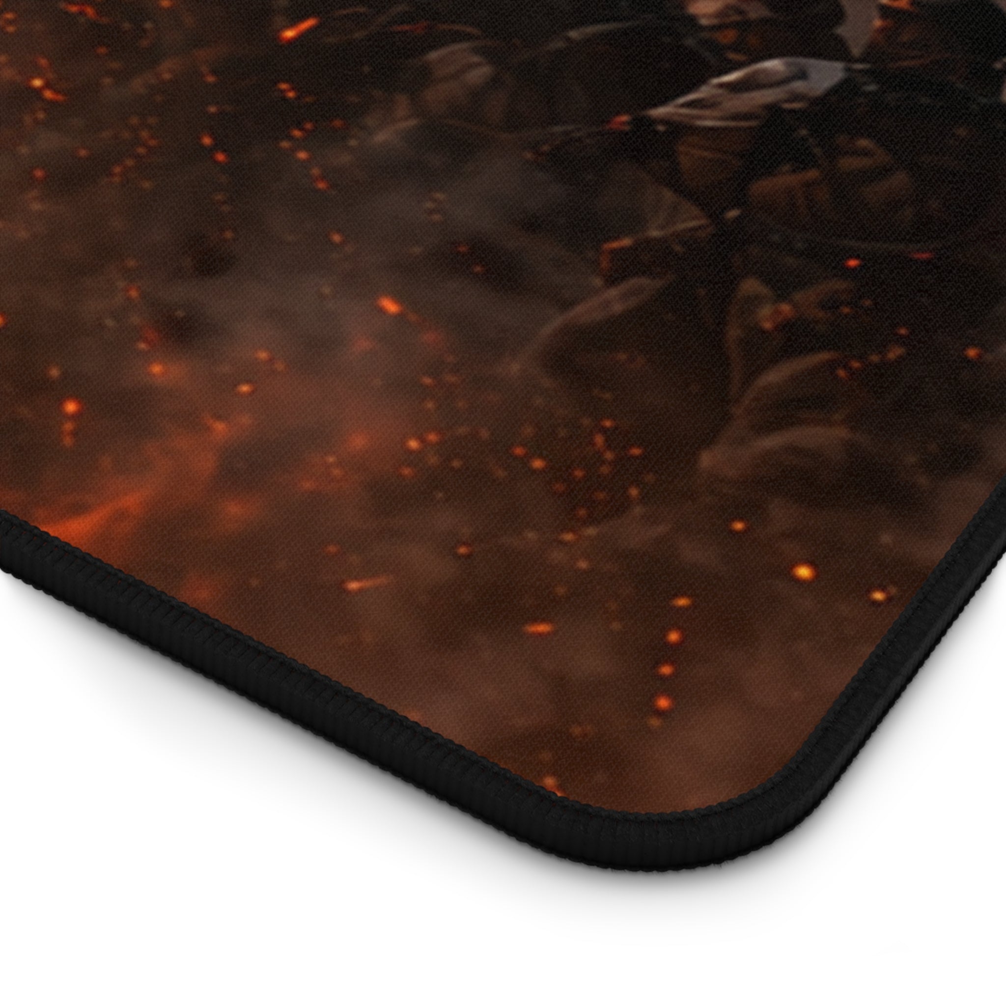 Crusader Flame Desk Mat — Battle-Scarred Gamer Mousepad