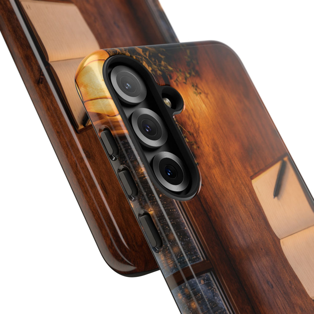 Cozy Writer’s Desk Phone Case — Cozy Notebook & Coffee Woodgrain Design