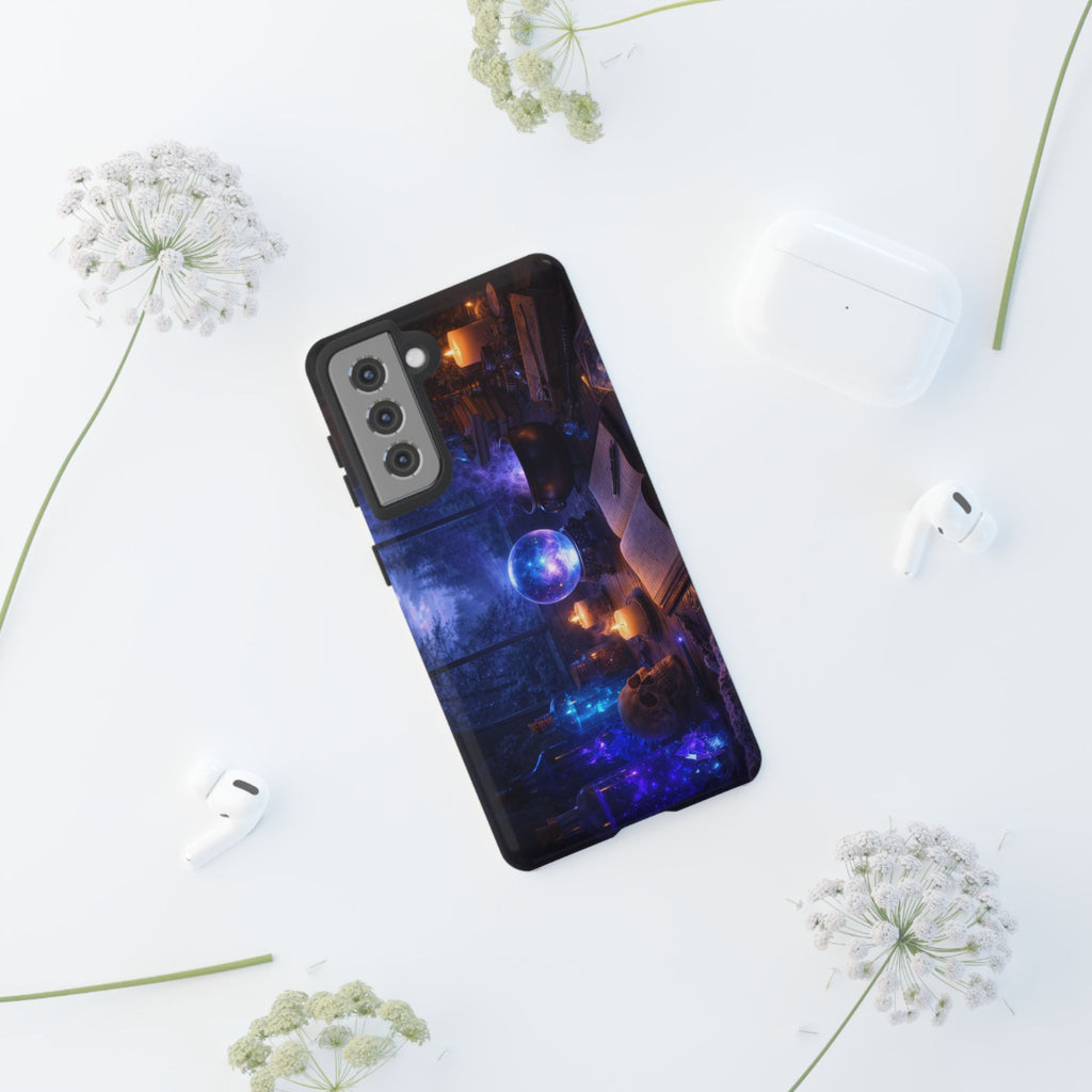 Arcane Alchemist Crystal Ball Phone Case — Midnight Candlelit Study Design