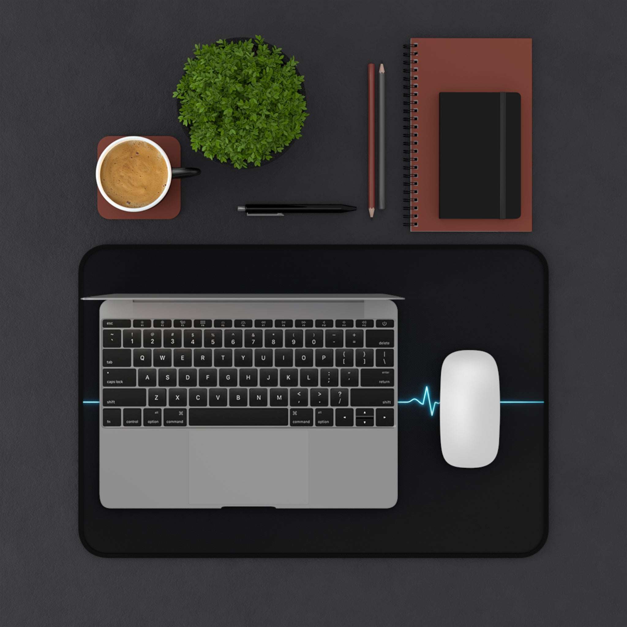 EKG Heart Glow Desk Mat — Minimal Medical-Inspired Mouse Pad