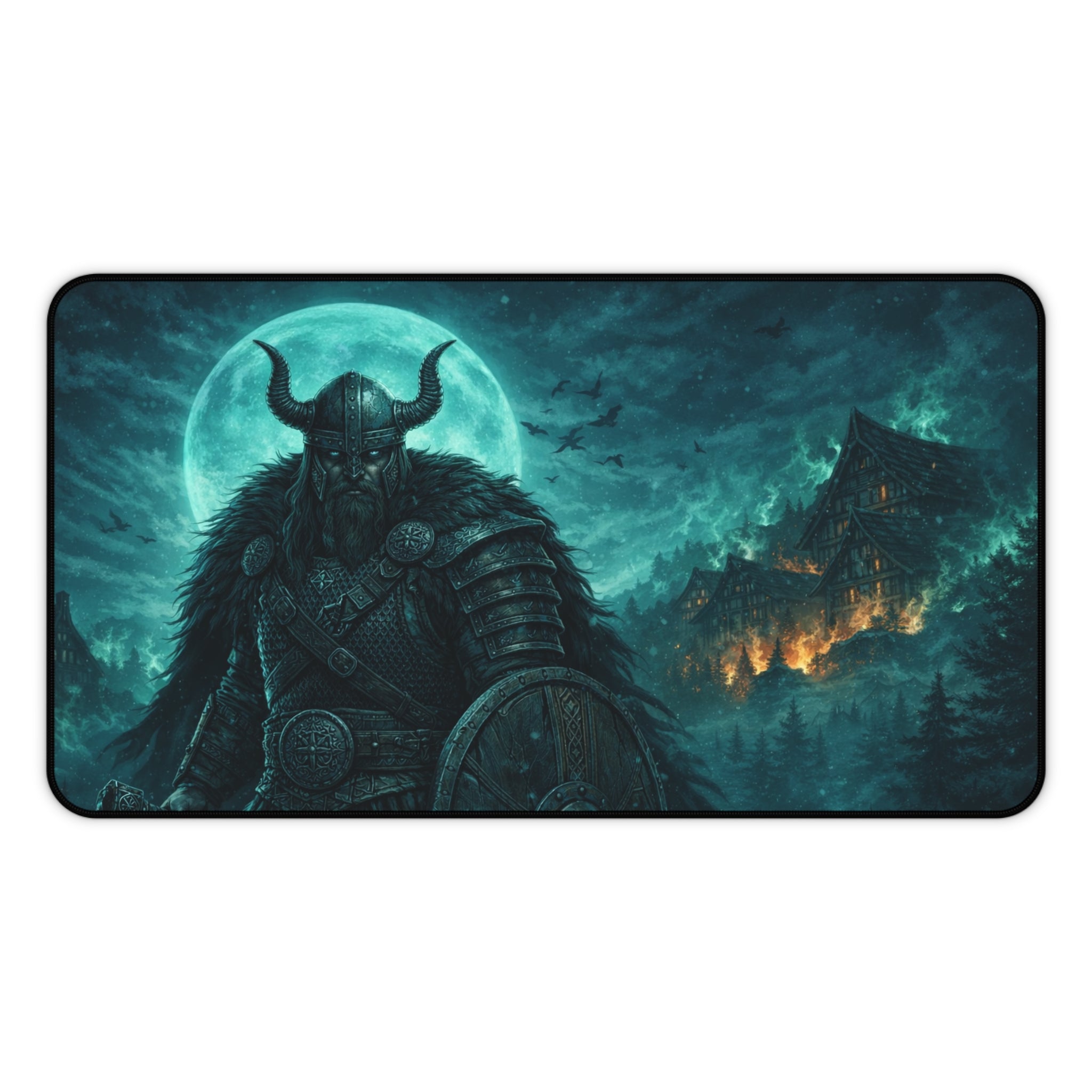Viking Sentry Desk Mat — Dark Fantasy Moonlit Battle Station