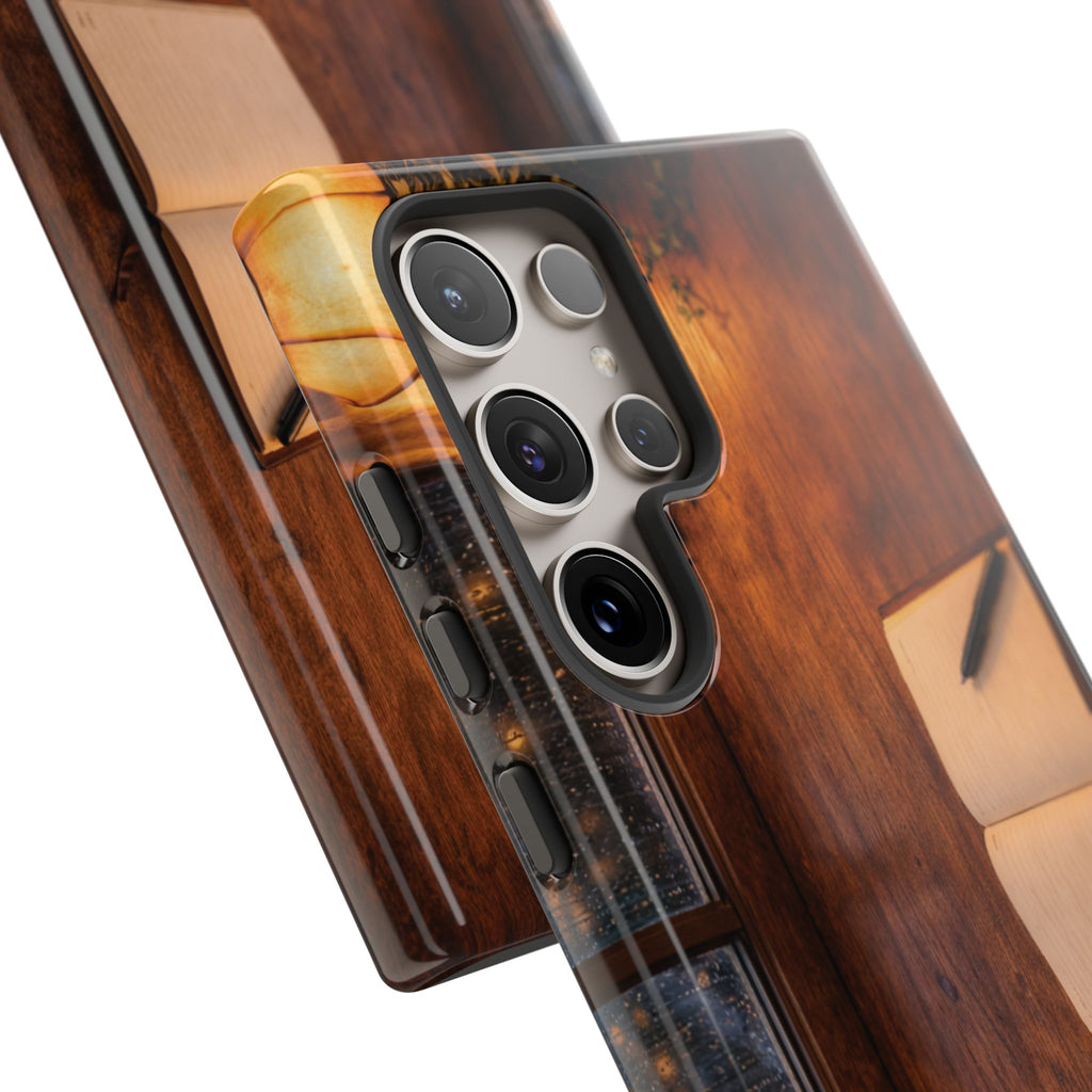 Cozy Writer’s Desk Phone Case — Cozy Notebook & Coffee Woodgrain Design