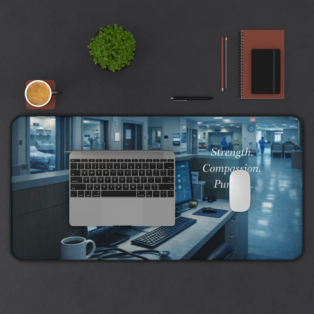 Nurse’s Station Desk Mat — "Strength. Compassion. Purpose."