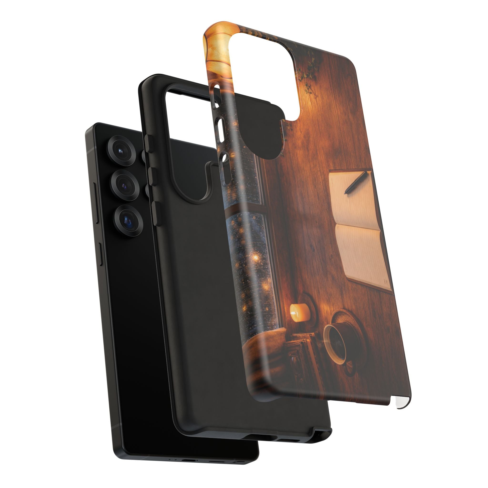 Cozy Writer’s Desk Phone Case — Cozy Notebook & Coffee Woodgrain Design