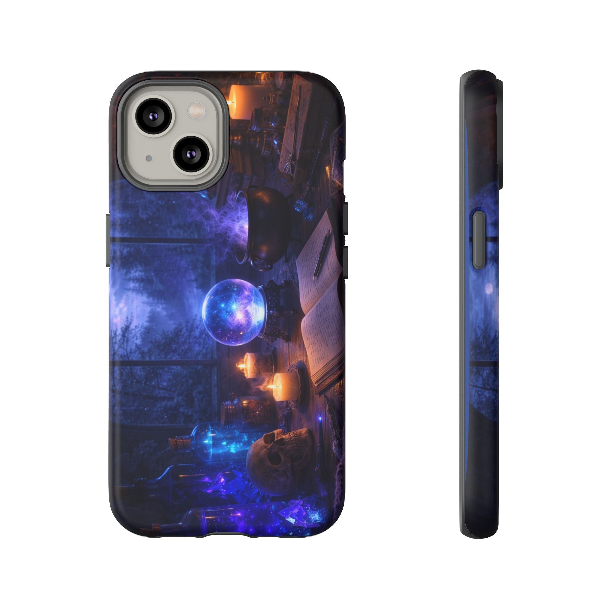 Arcane Alchemist Crystal Ball Phone Case — Midnight Candlelit Study Design
