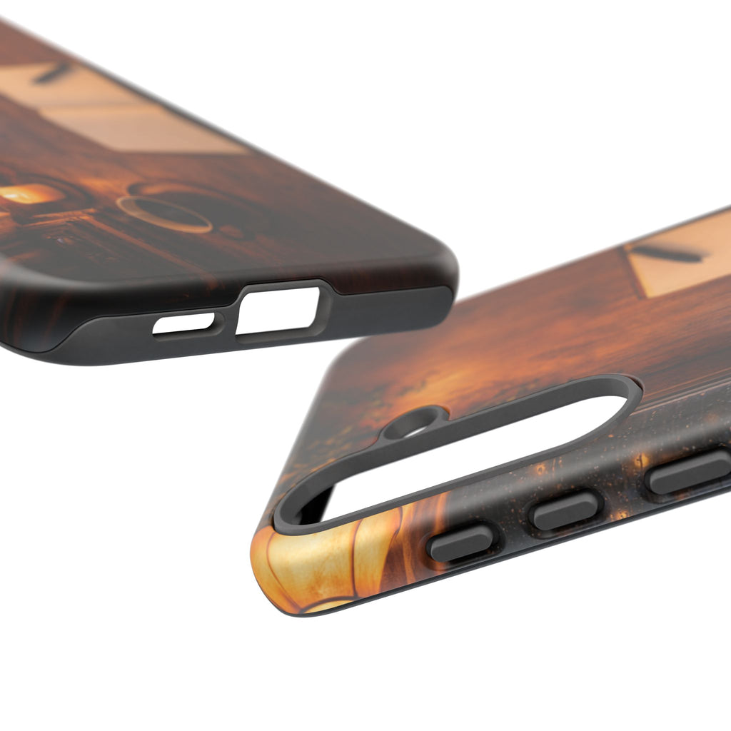 Cozy Writer’s Desk Phone Case — Cozy Notebook & Coffee Woodgrain Design