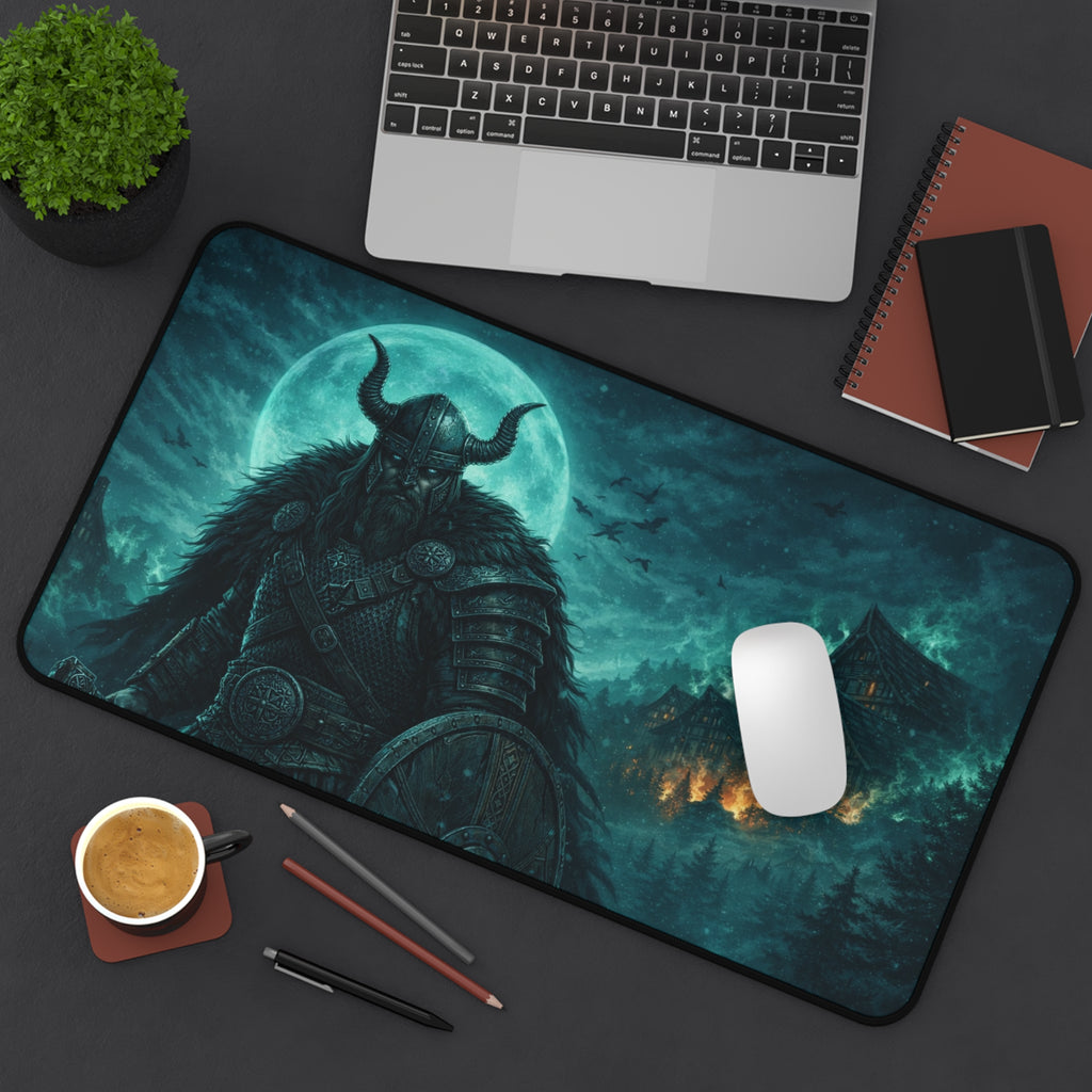Viking Sentry Desk Mat — Dark Fantasy Moonlit Battle Station
