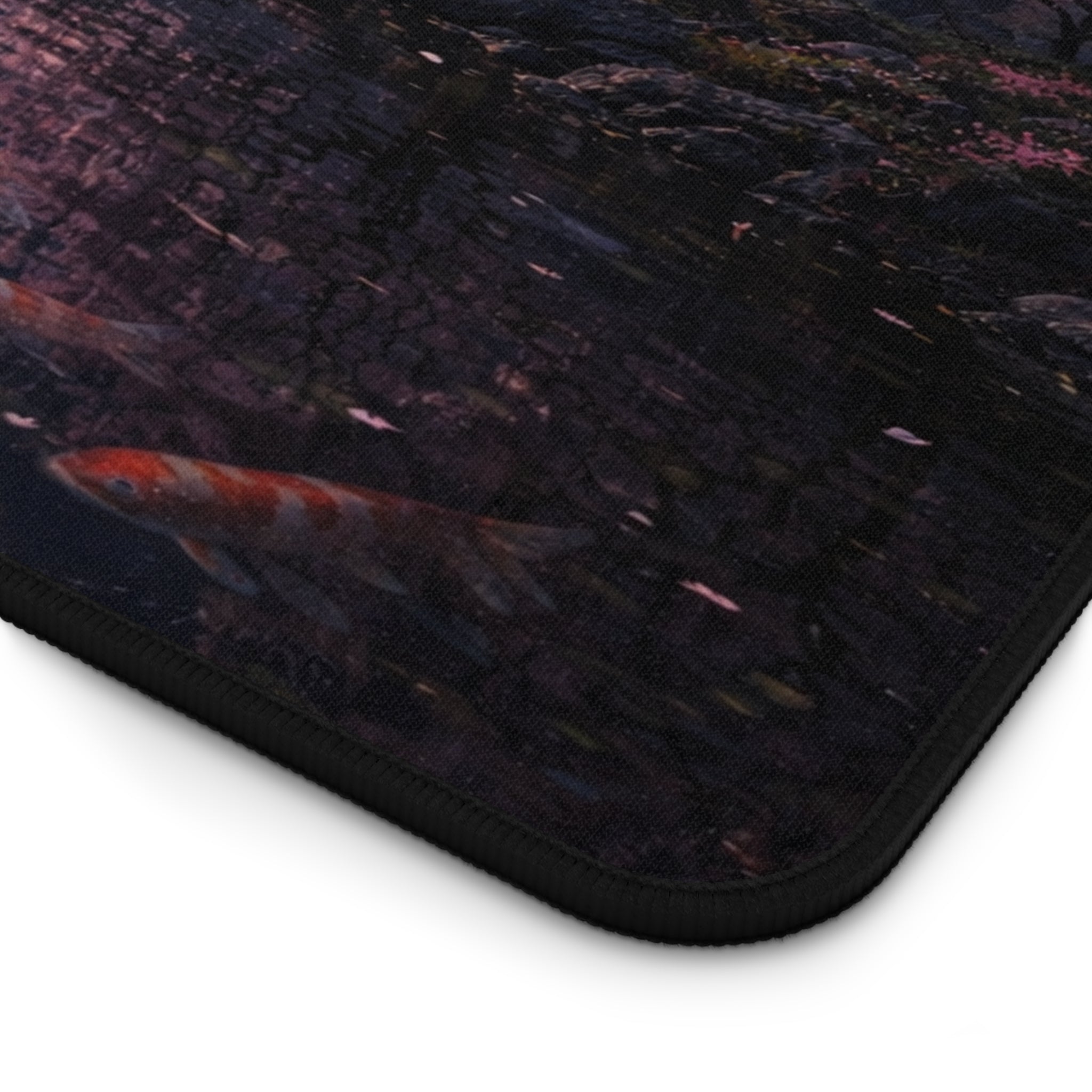 Moonlit Cherry Blossom Desk Mat, Japanese Koi Pond Mouse Pad, Sakura Bridge Night Scene, Aesthetic Gaming Desk Mat, Large Extended Mousepad