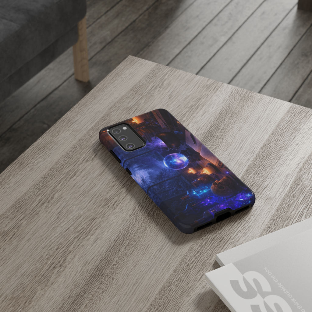 Arcane Alchemist Crystal Ball Phone Case — Midnight Candlelit Study Design