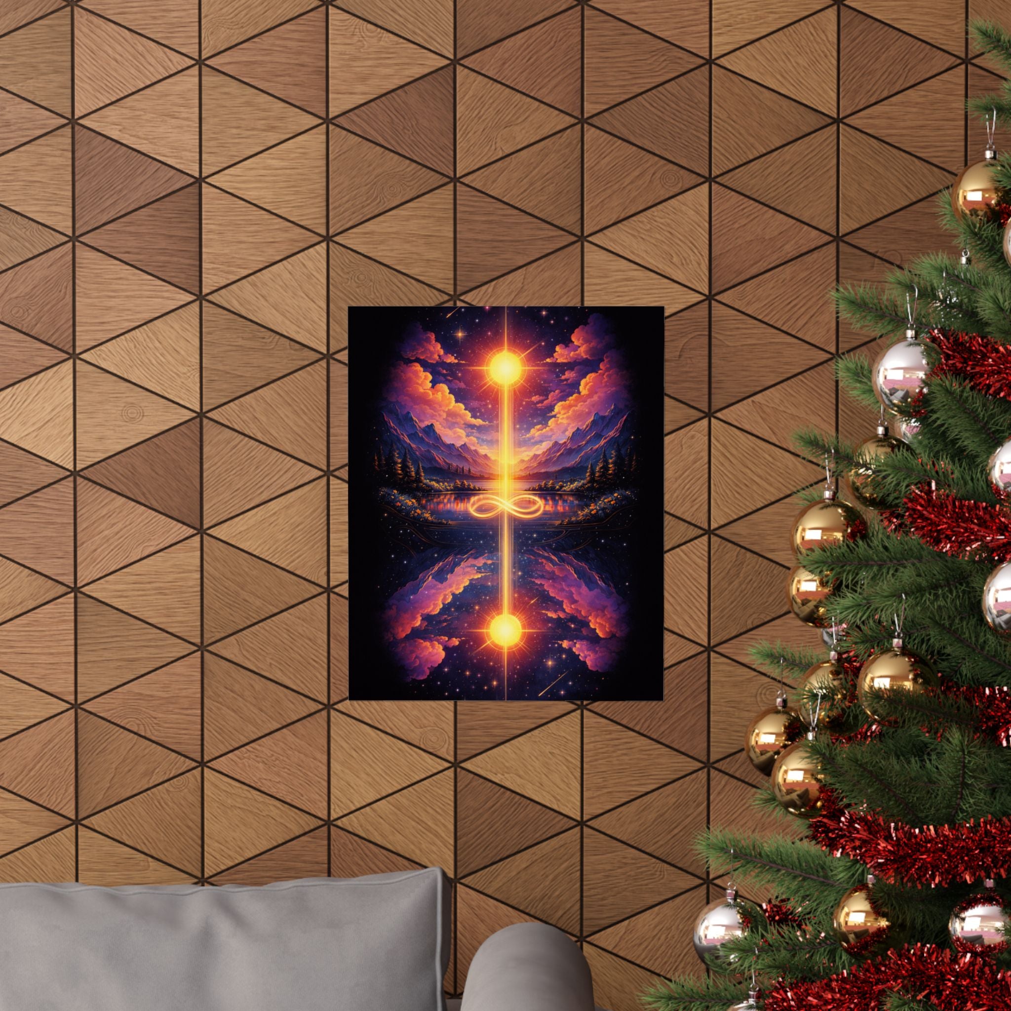 Infinity Light Cosmic Poster — Spiritual Sun & Galaxy Wall Art