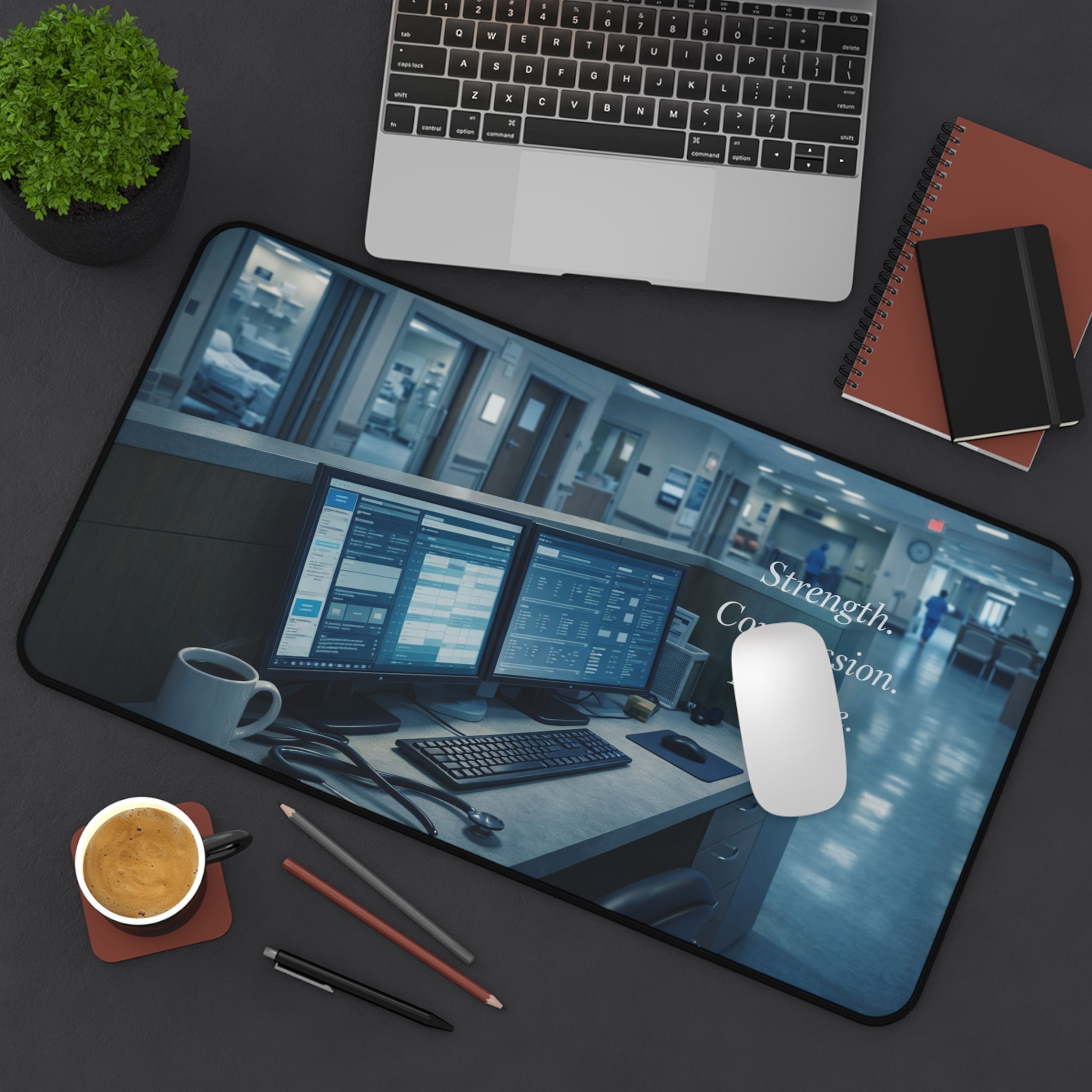Nurse’s Station Desk Mat — "Strength. Compassion. Purpose."