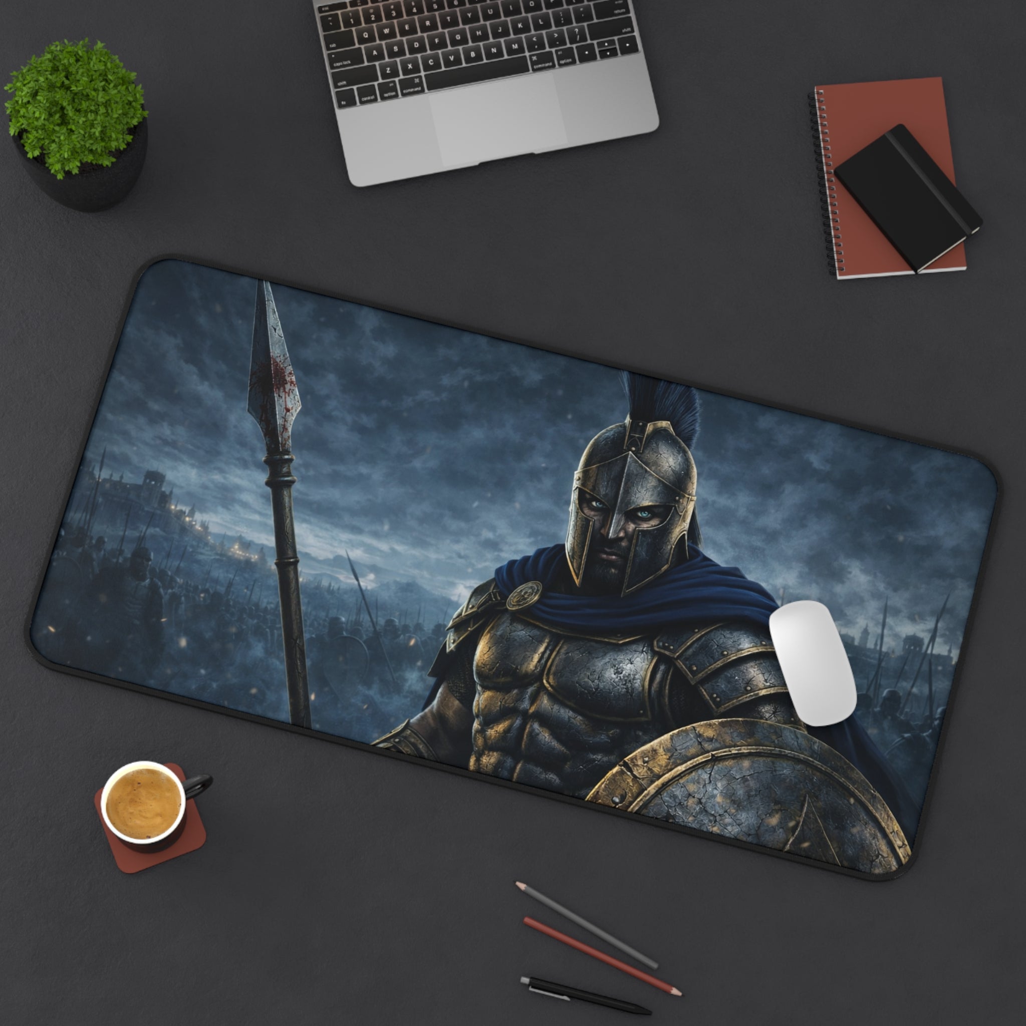 Spartan Warrior Desk Mat — Focused Workstation Mouse Pad