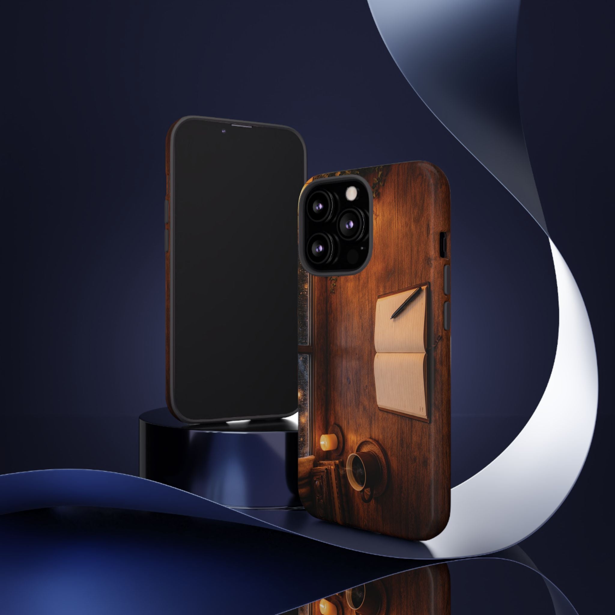 Cozy Writer’s Desk Phone Case — Cozy Notebook & Coffee Woodgrain Design