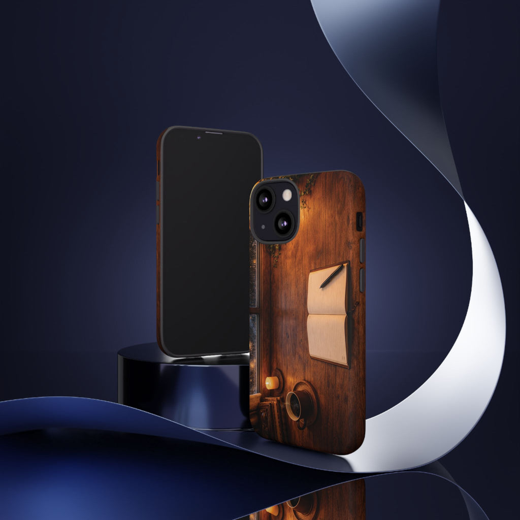 Cozy Writer’s Desk Phone Case — Cozy Notebook & Coffee Woodgrain Design