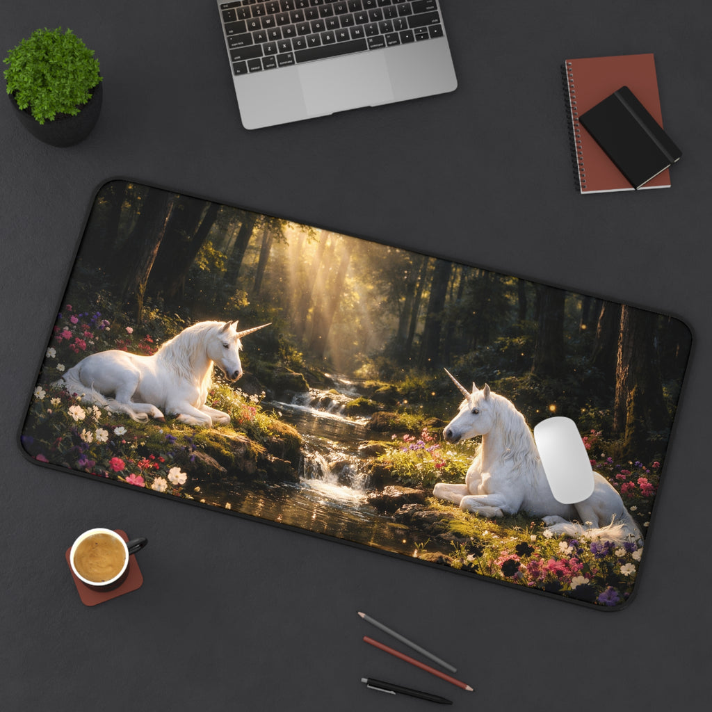 Enchanted Unicorn Forest Desk Mat — Serene Woodland Mouse Pad