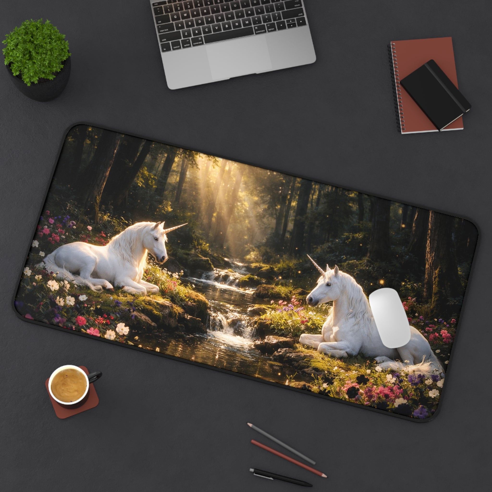 Enchanted Unicorn Forest Desk Mat — Serene Woodland Mouse Pad