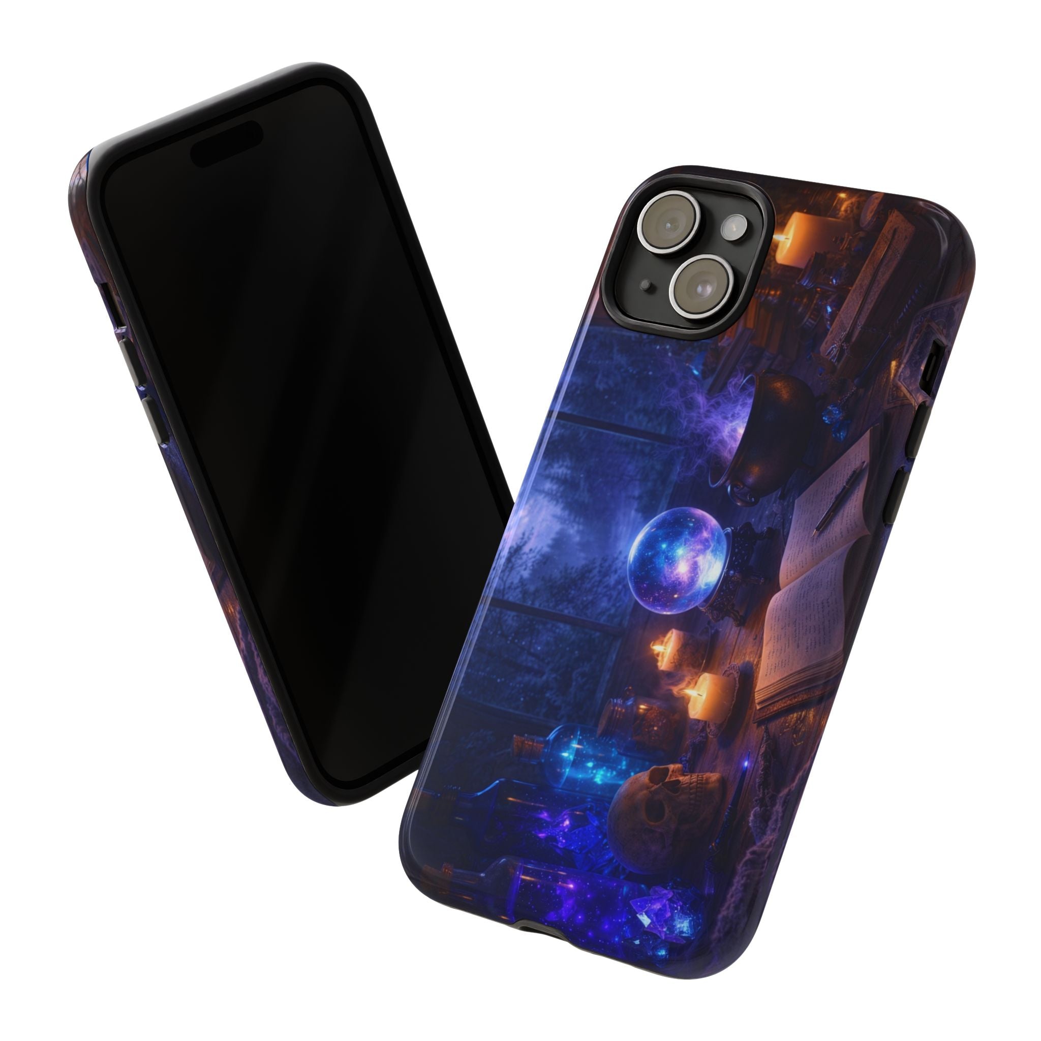 Arcane Alchemist Crystal Ball Phone Case — Midnight Candlelit Study Design