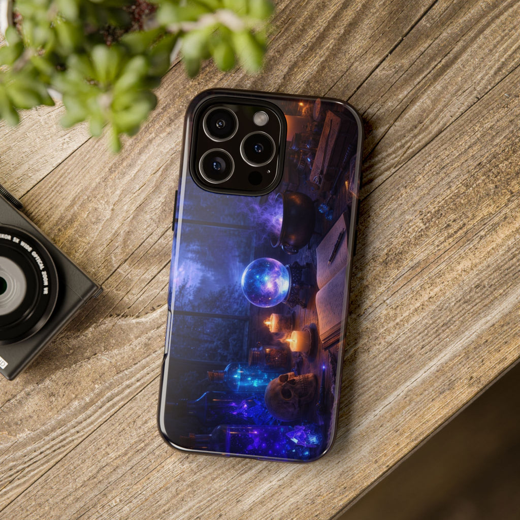 Arcane Alchemist Crystal Ball Phone Case — Midnight Candlelit Study Design