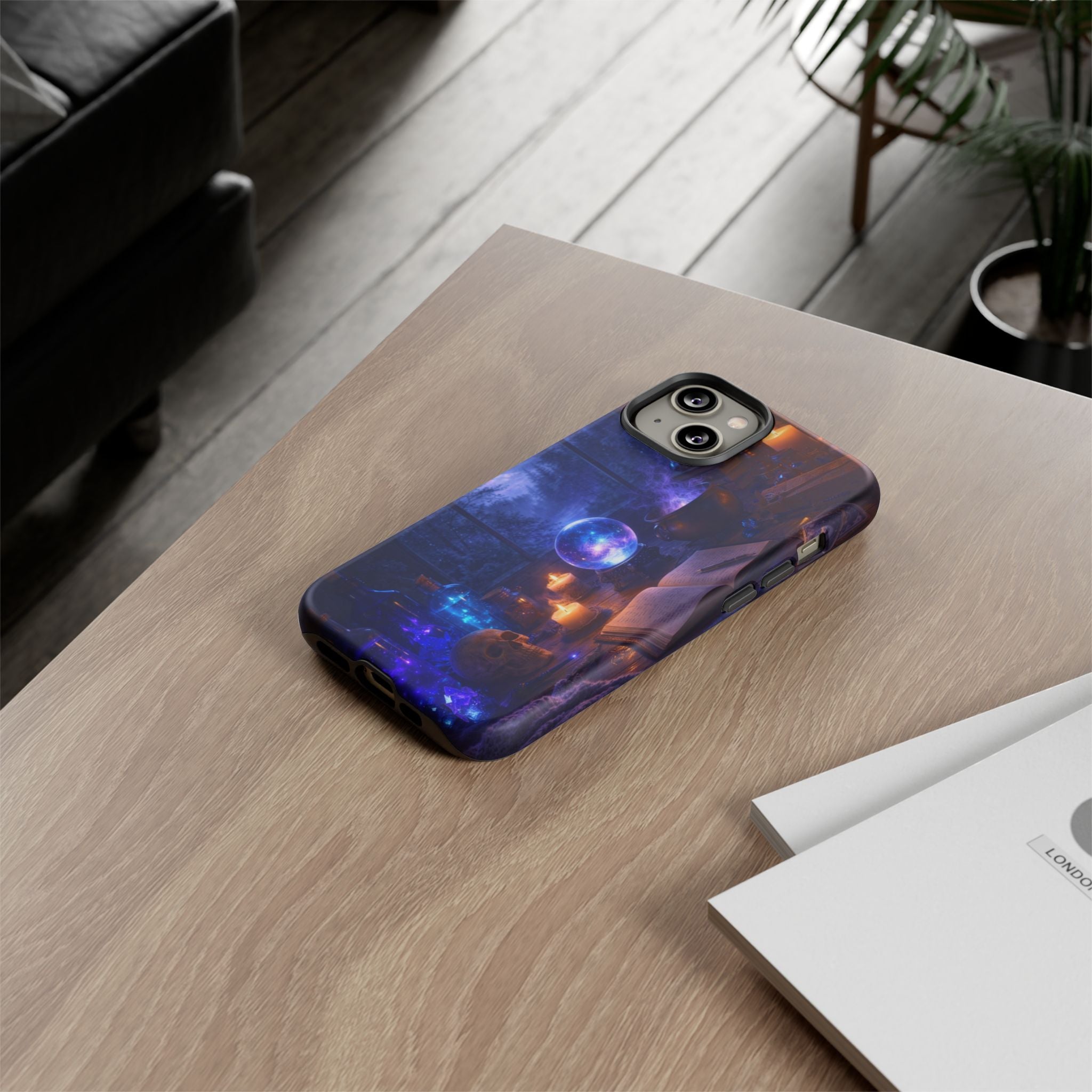 Arcane Alchemist Crystal Ball Phone Case — Midnight Candlelit Study Design