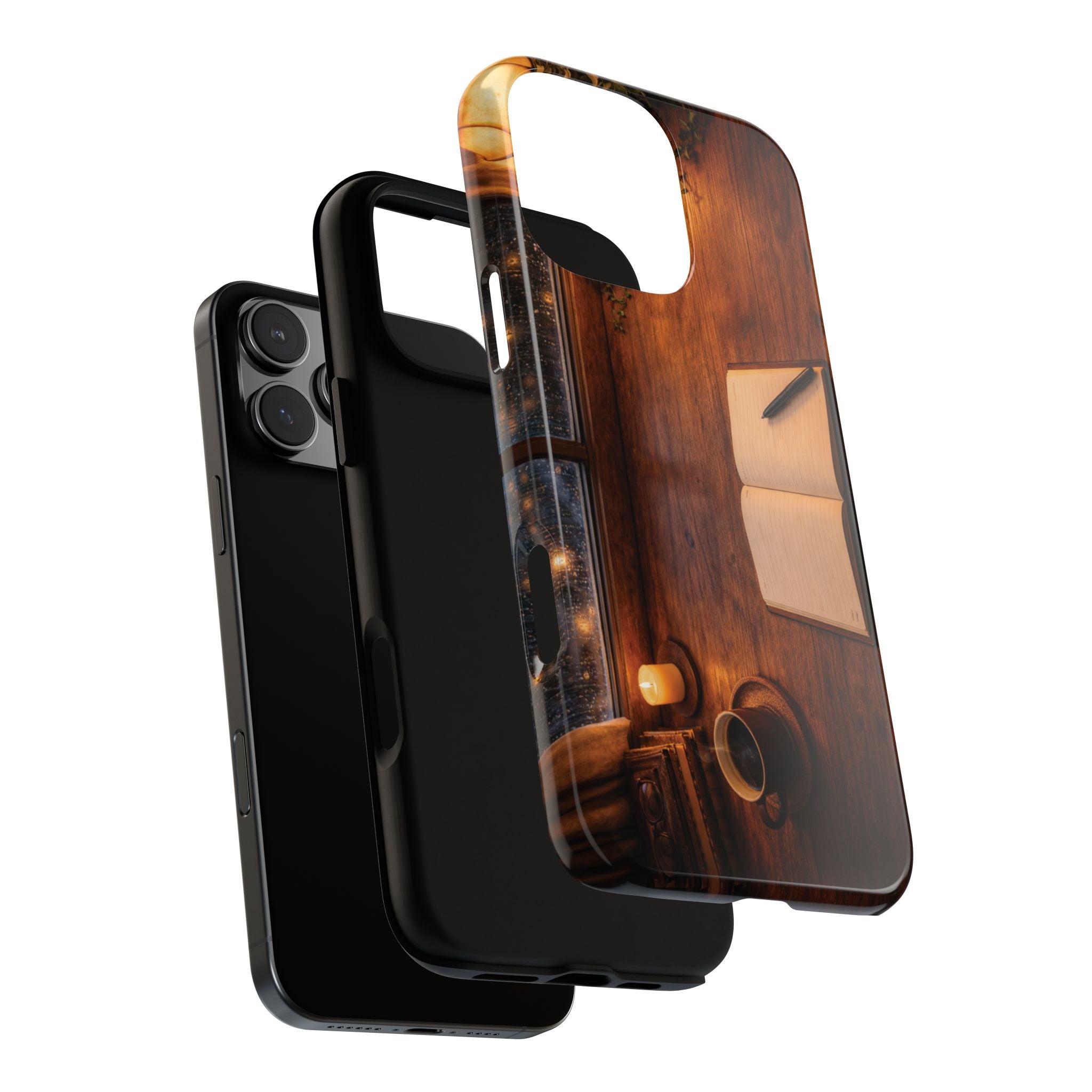 Cozy Writer’s Desk Phone Case — Cozy Notebook & Coffee Woodgrain Design