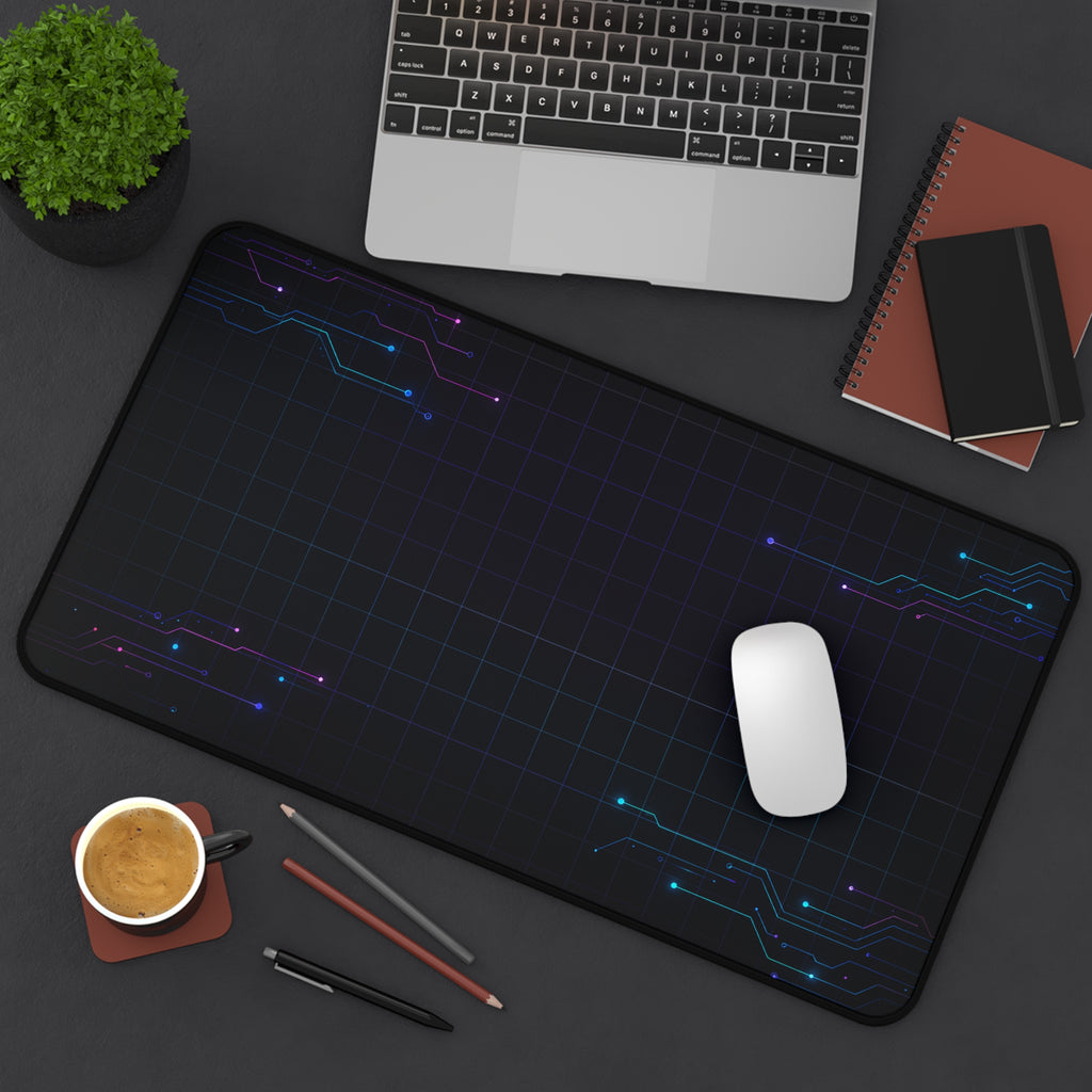 Cyberpunk Neon Circuit Desk Mat — Futuristic Gamer & Programmer Mouse Pad